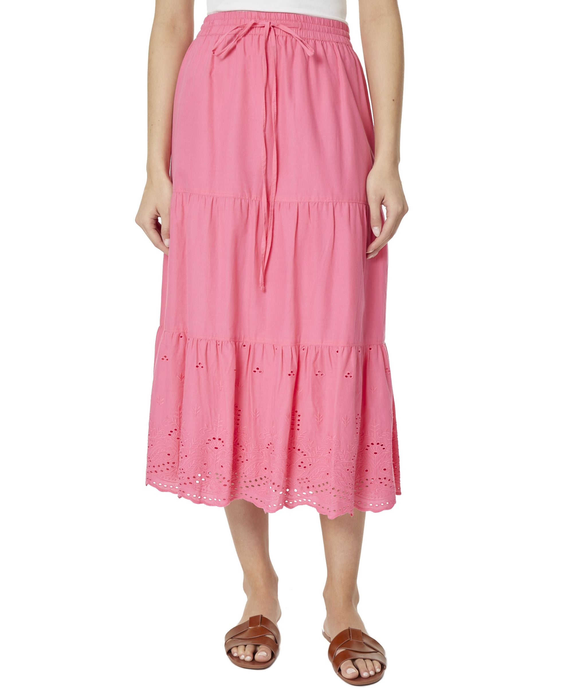Womens Pull On 3 Tiered Drawstring Maxi Skirt