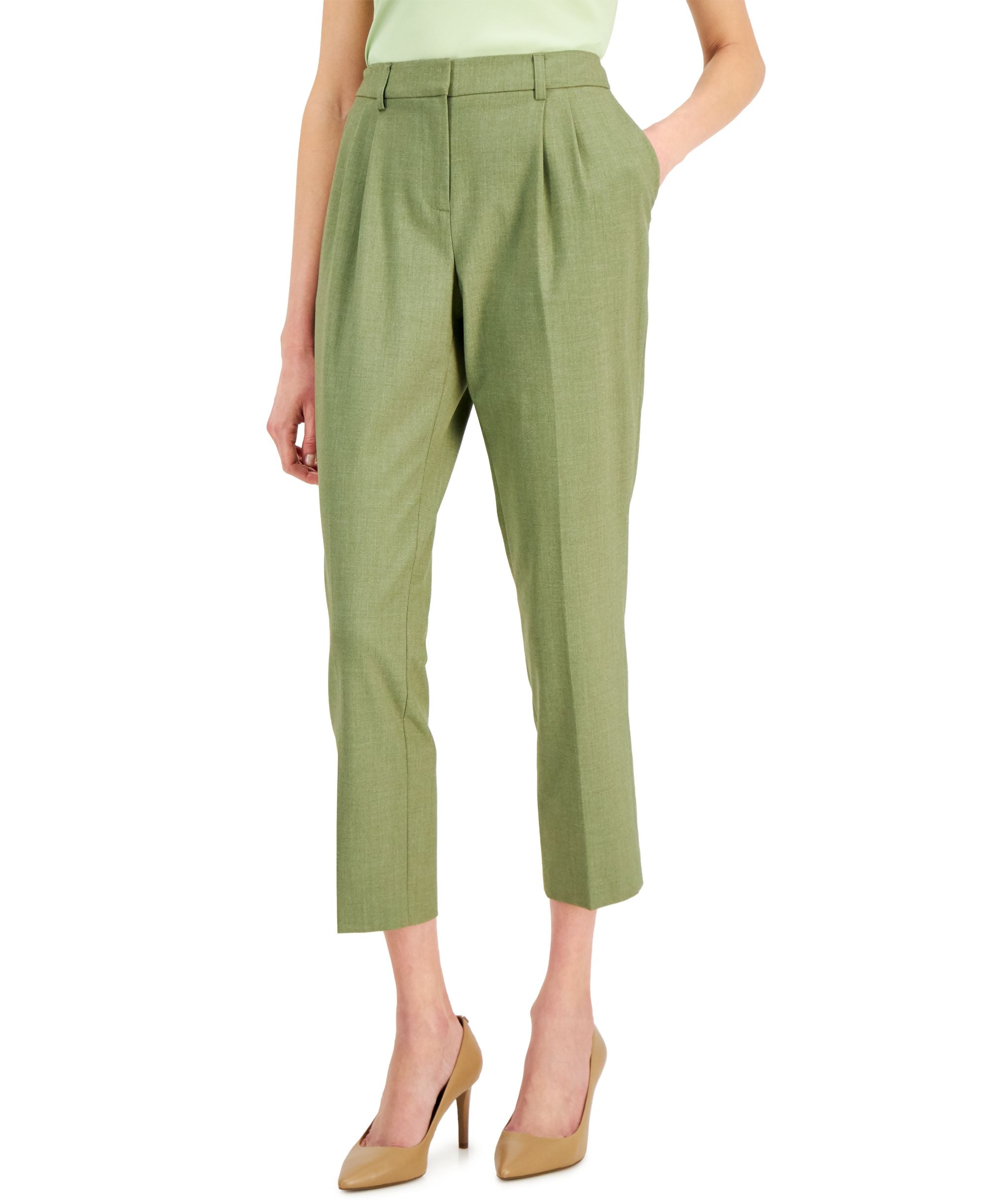 Tahari Asl Womens Pleat Front Cropped Pants