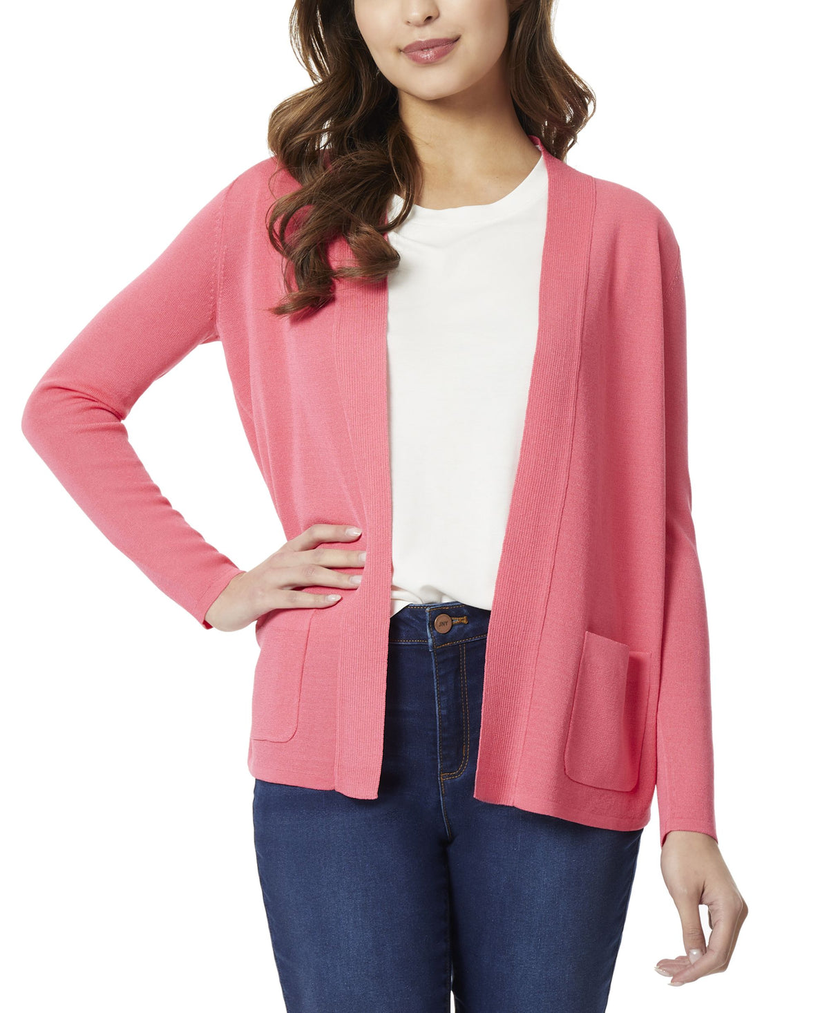 Womens Open Front Cardigan Sweater With Rib Placket
