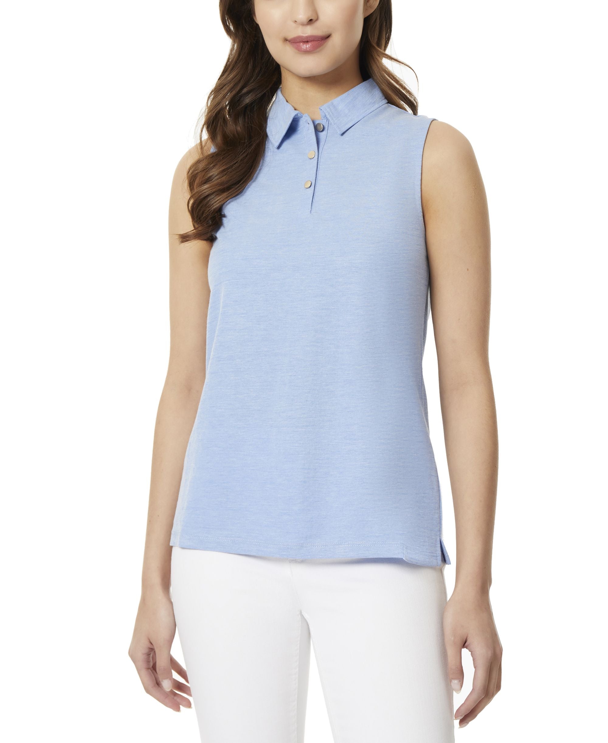Jones New York Womens Knit Heather Sleeveless Collared Polo Top