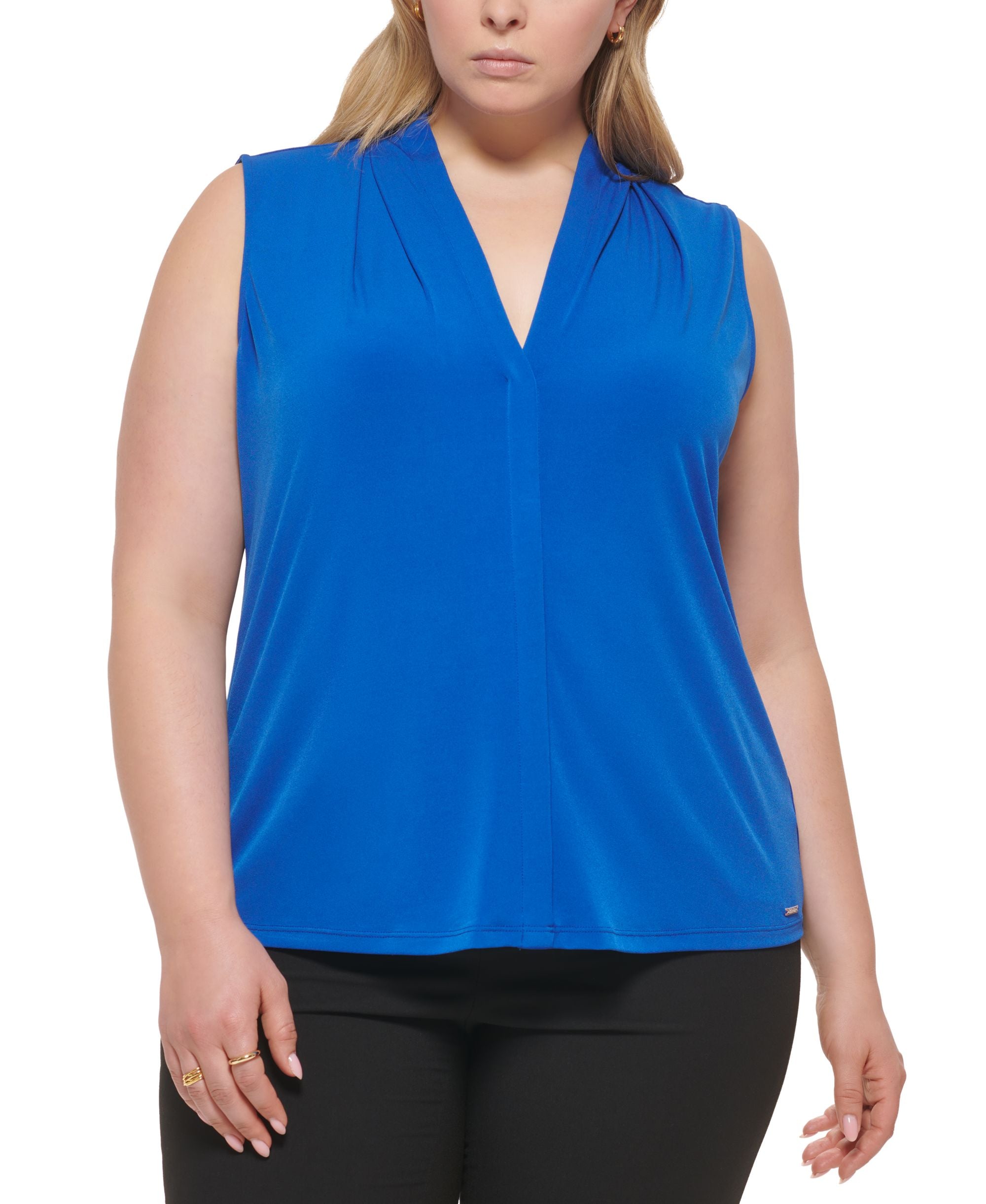 Calvin Klein Plus Size Solid V Neck Top