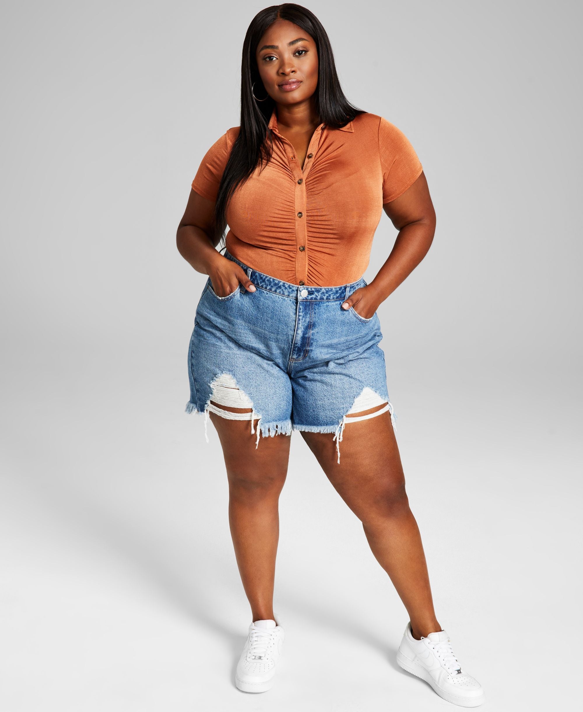 Now This Trendy Plus Size High Rise Boyfriend Jean Shorts