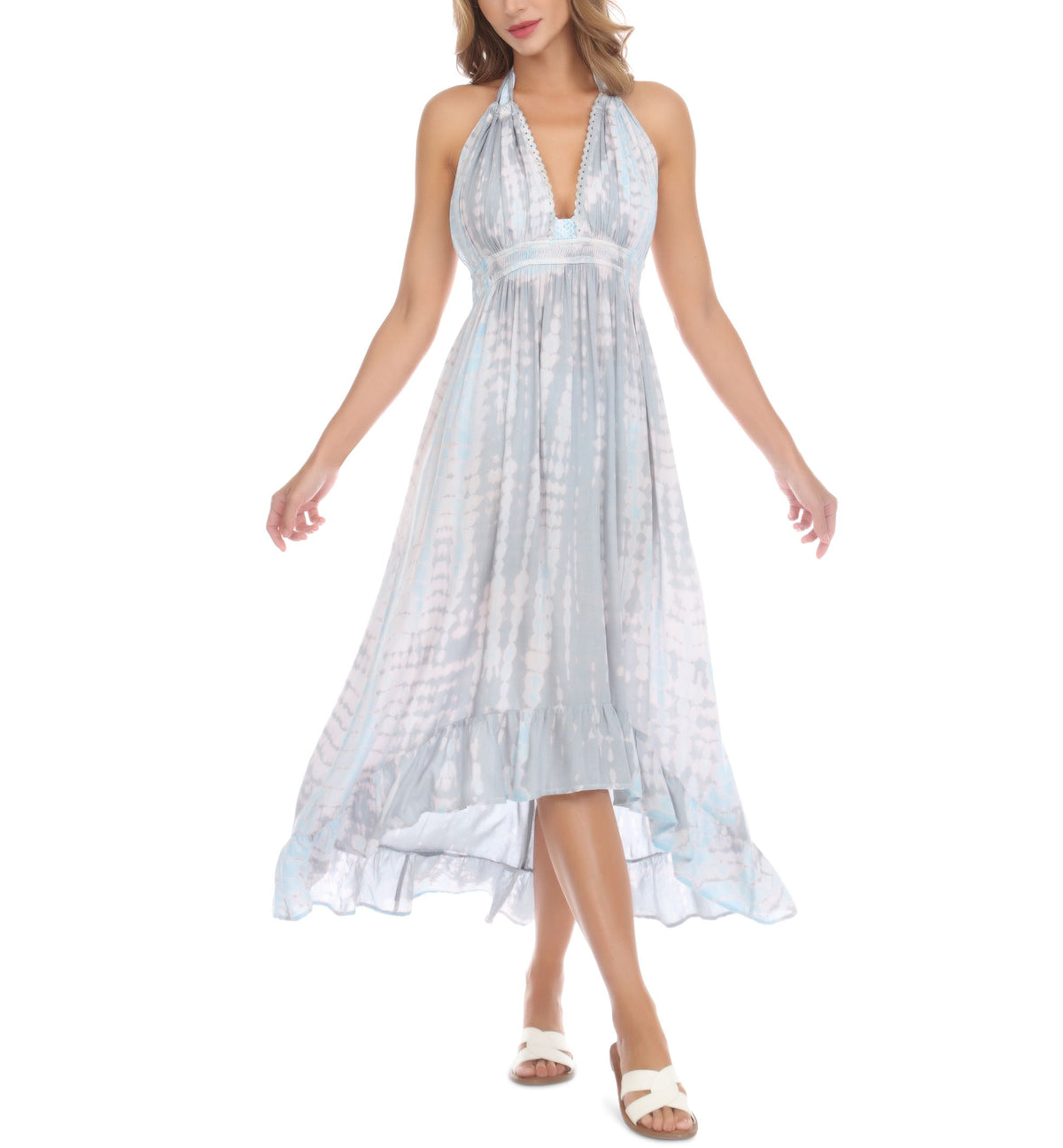 Women's Tie-Dyed Halter Maxi Dress Swim Cover-Up