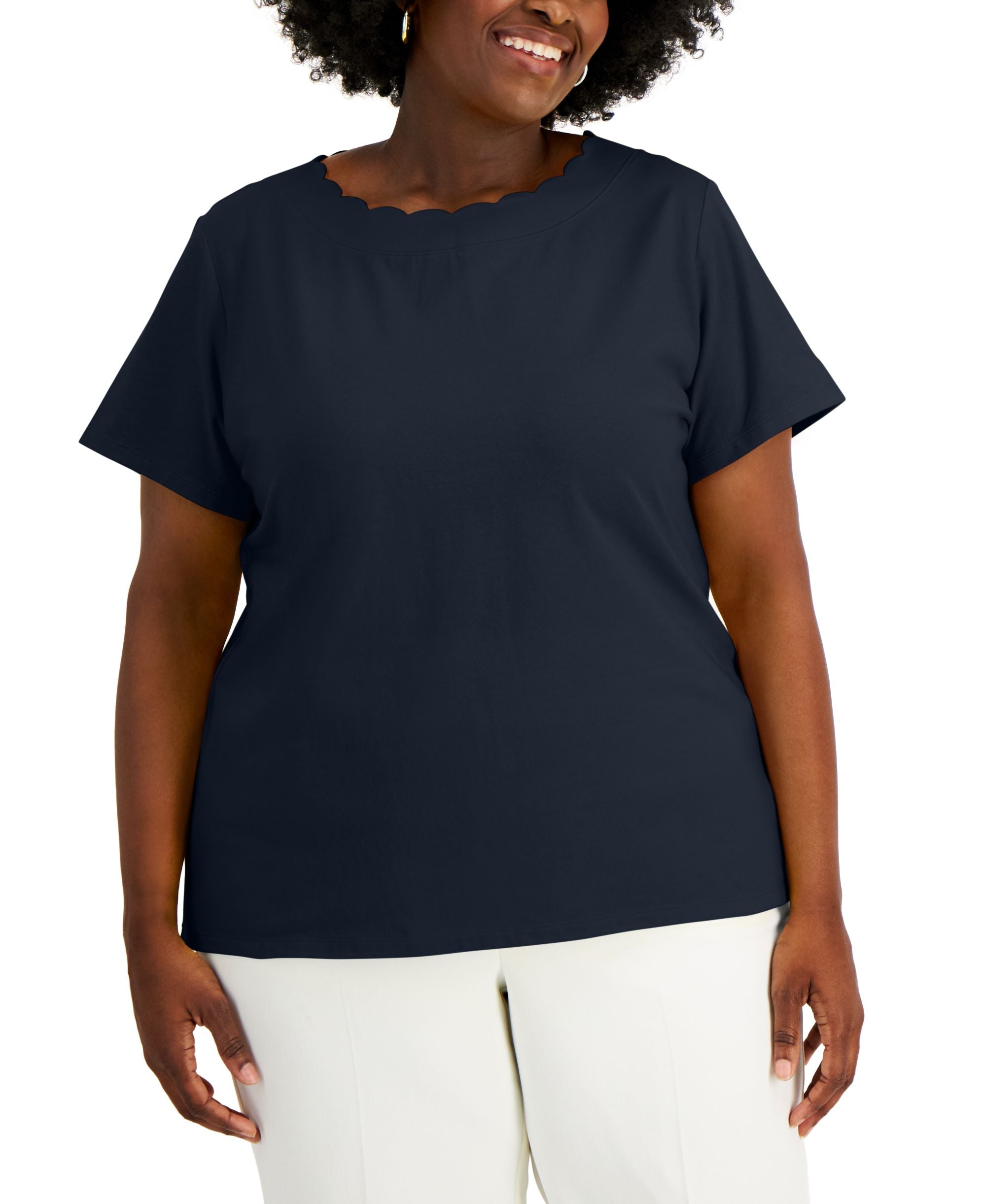 Anne Klein Plus Size Scalloped T-Shirt