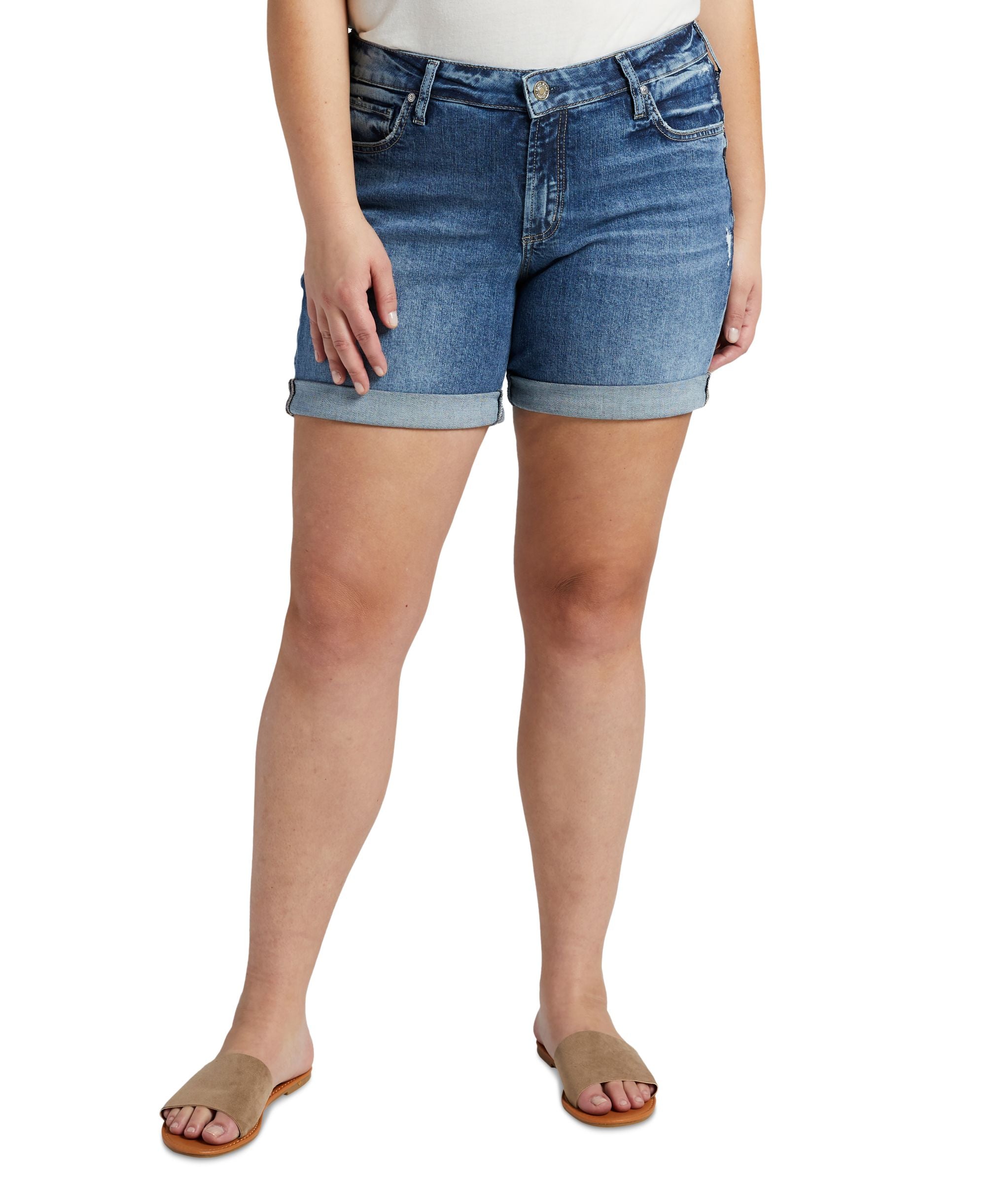 Silver Jeans Co. Womens Plus Size Boyfriend Mid Rise Shorts