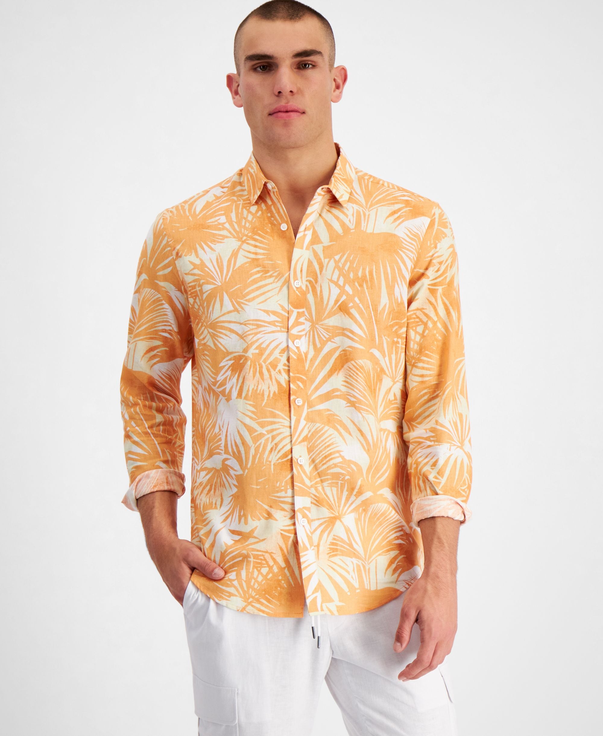 INC International Concepts Mens Andy Abstract Palm Print Long Sleeve Shirt