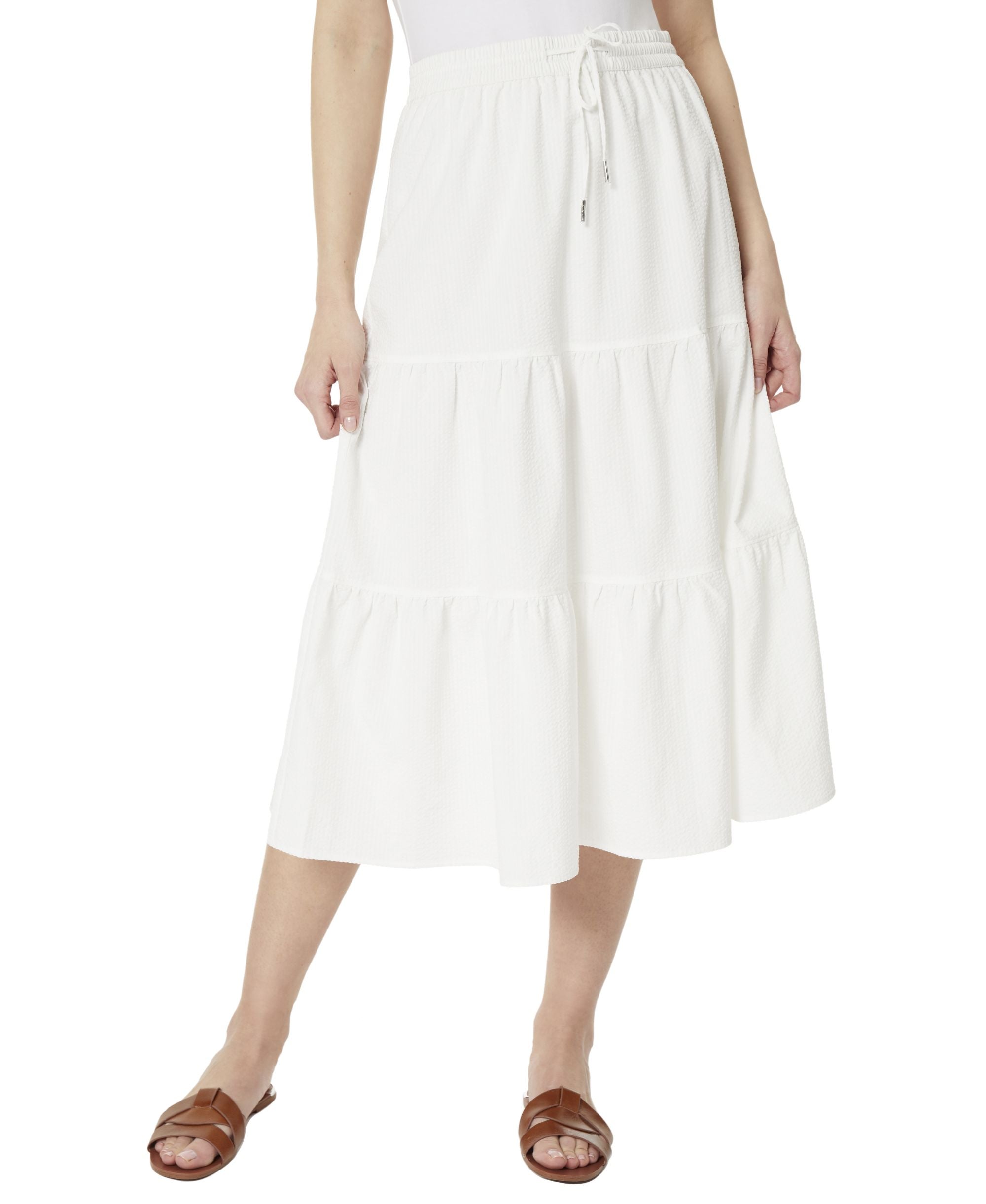 Womens 3 Tiered Drawstring Maxi Skirt