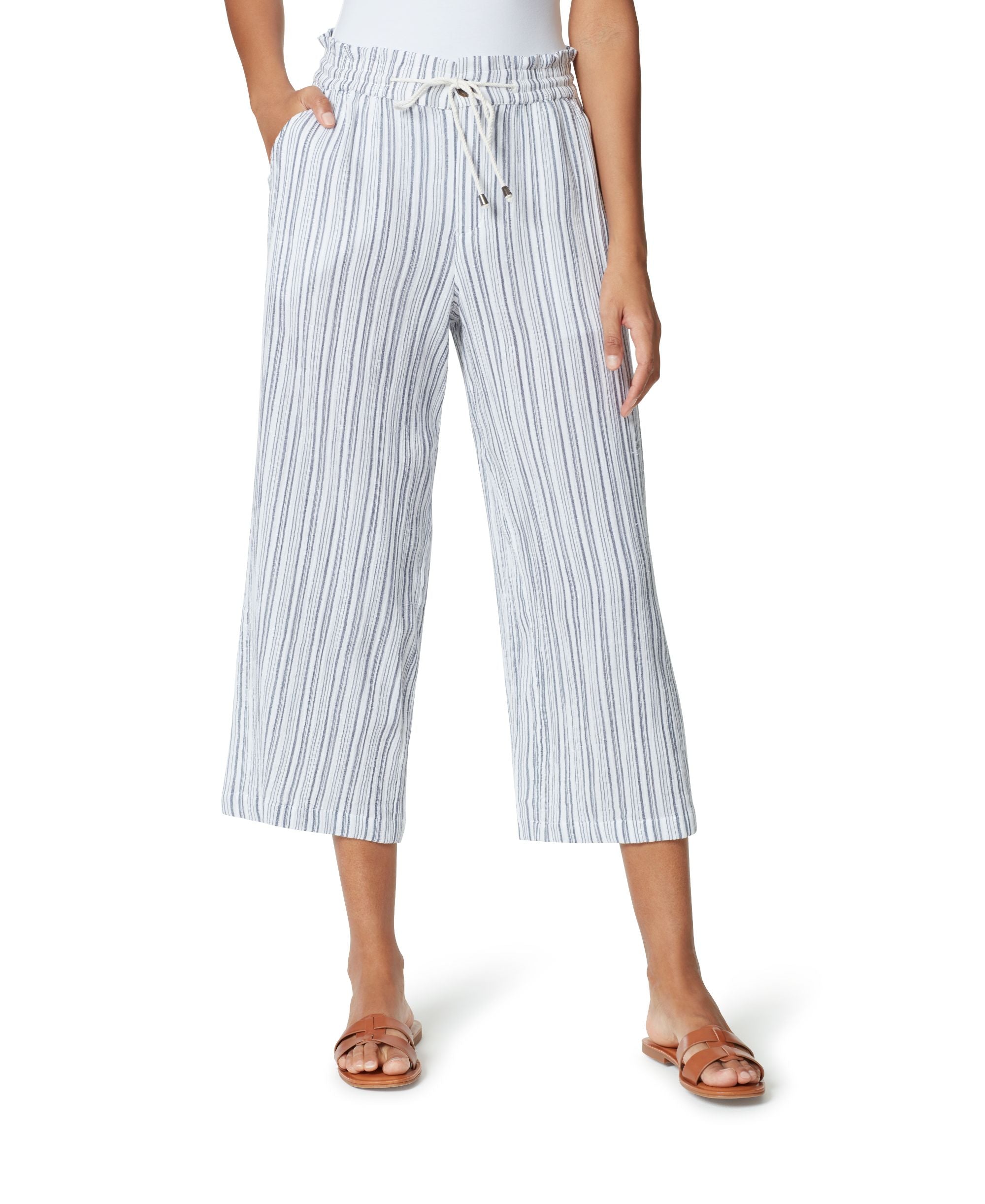 Anne Klein Womens Elena Cotton Cropped Wide Leg Pants