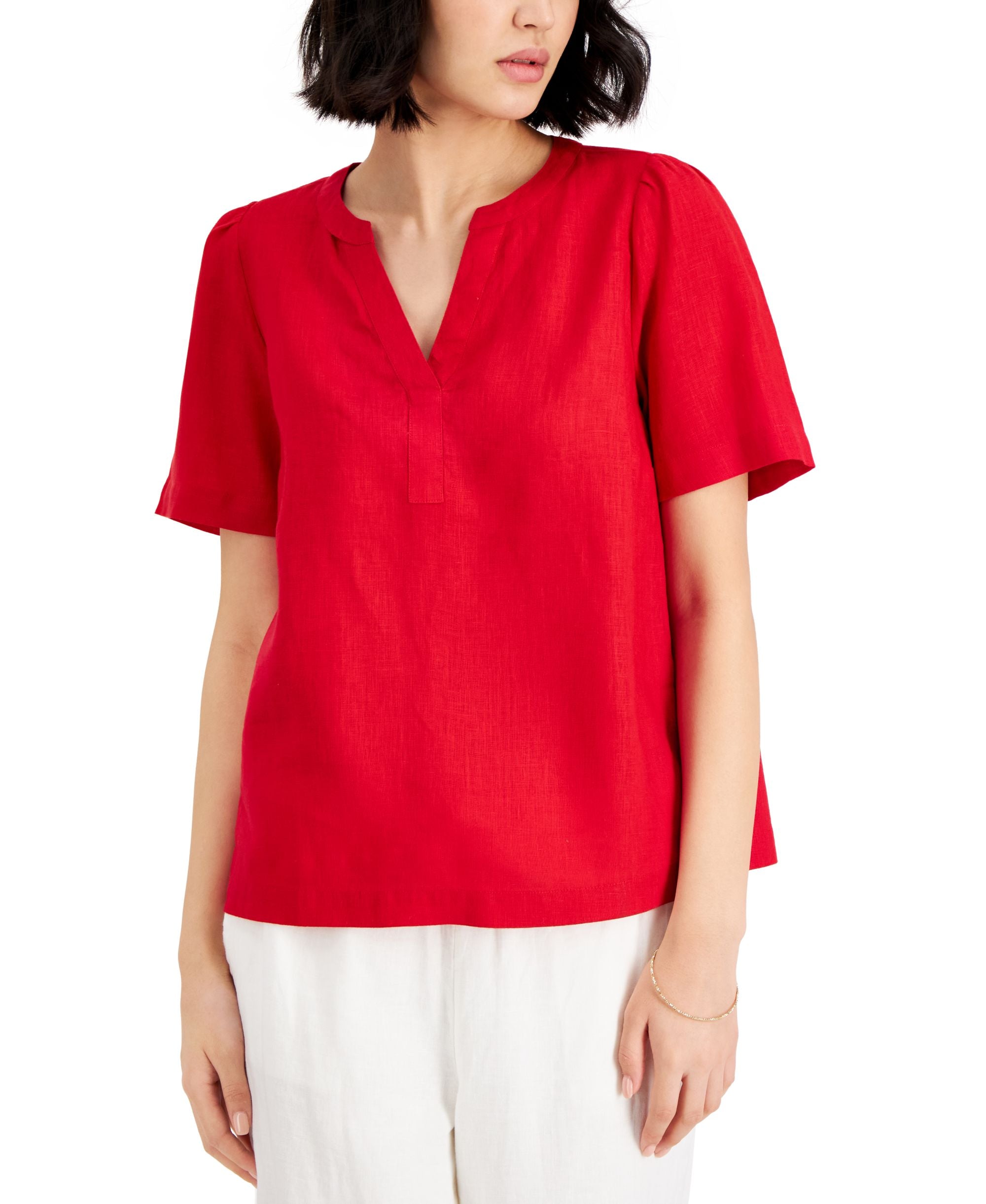 Charter Club Linen Split-Neck Top