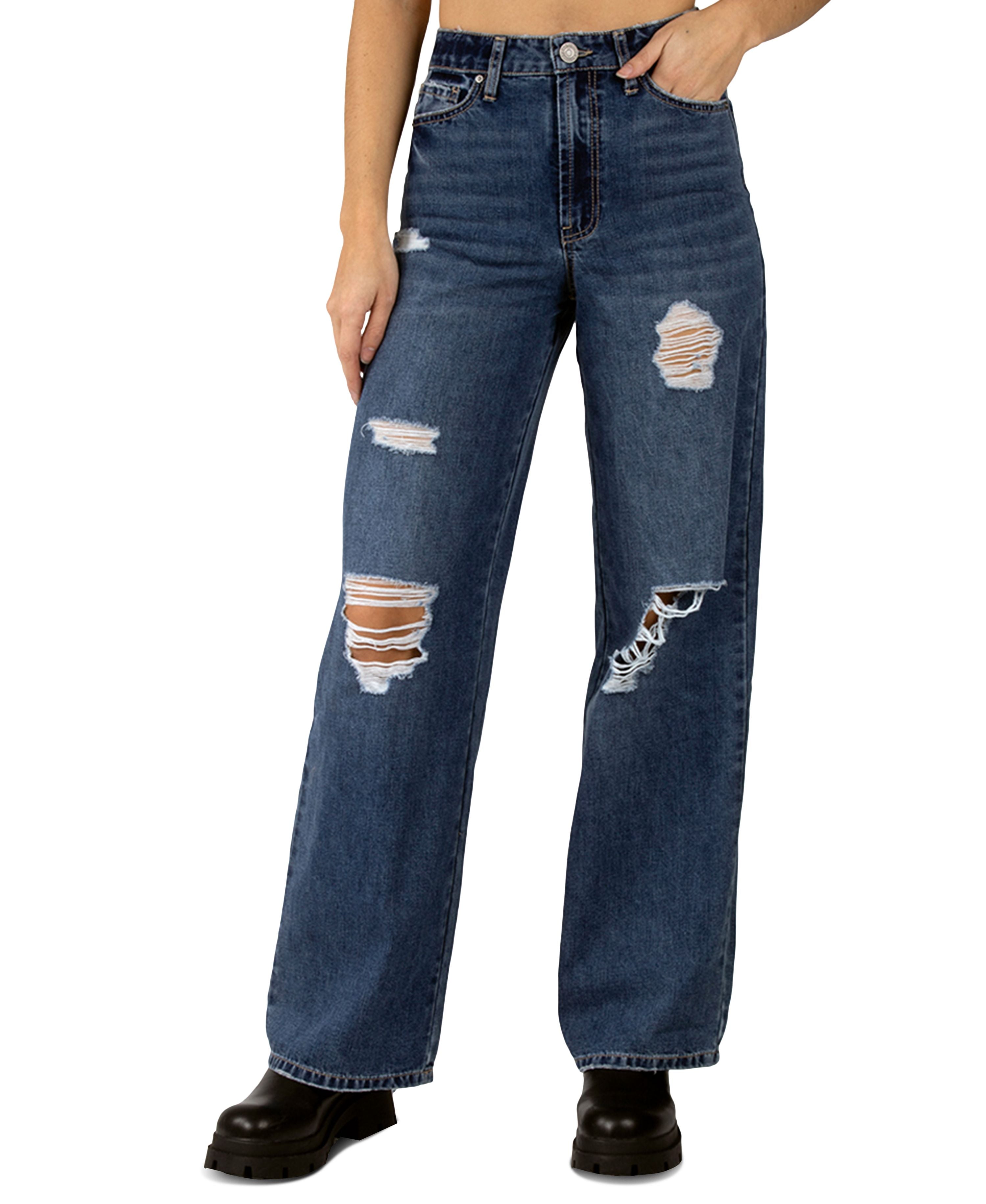 Juniors' Cotton High-Rise Distress Skater Jeans