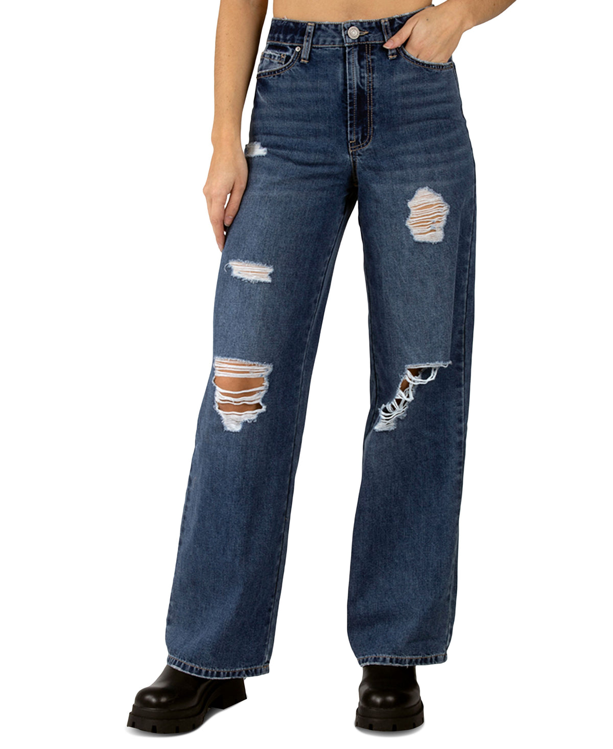 Juniors' Cotton High-Rise Distress Skater Jeans