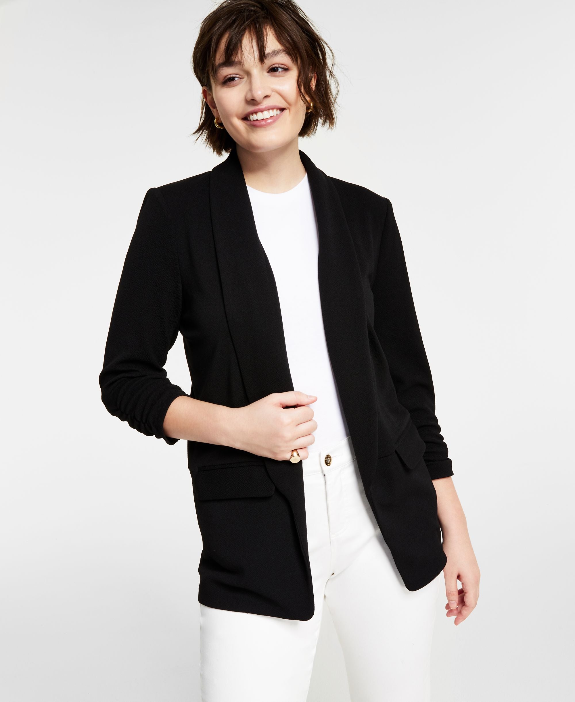 Petite Lightweight Knit 3/4-Sleeve Boyfriend Blazer