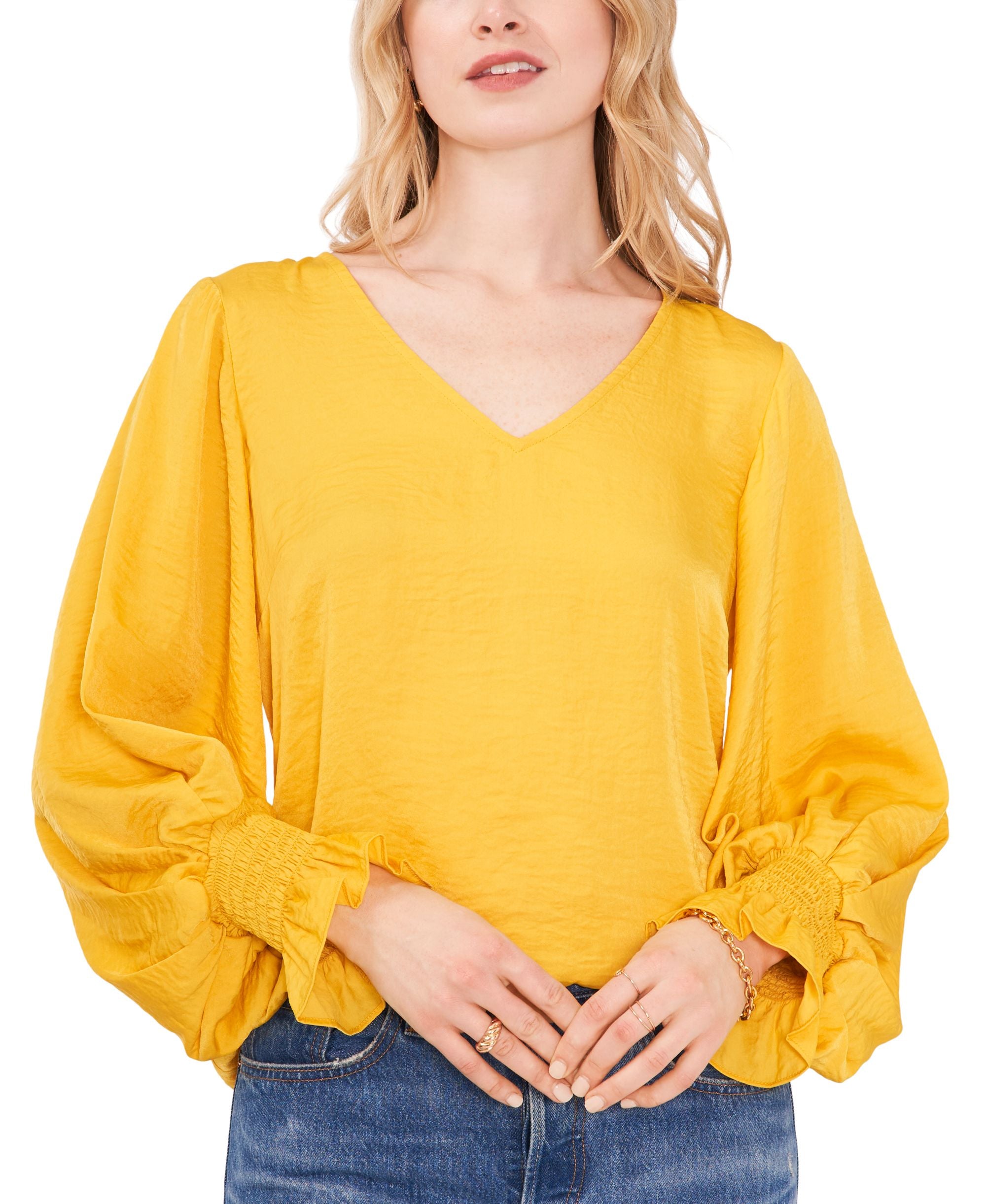 Sam Jess Womens Smocked Cuff Blouse