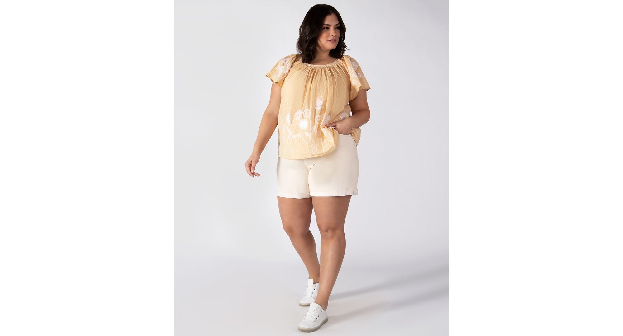 Trendy Plus Size Embroidered Flutter-Sleeve Cotton Top