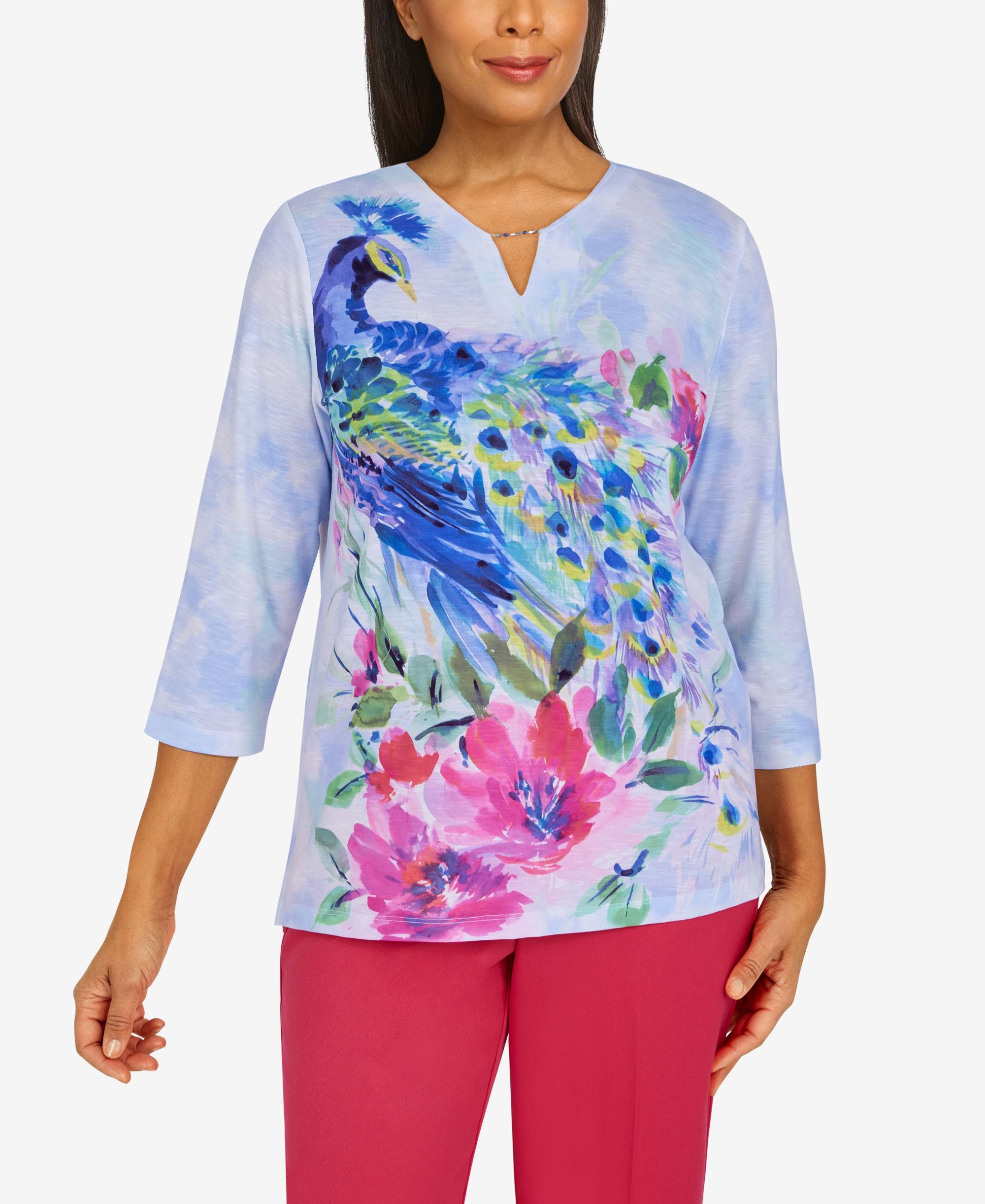 Petite Happy Hour Watercolor Peacock Knit Top