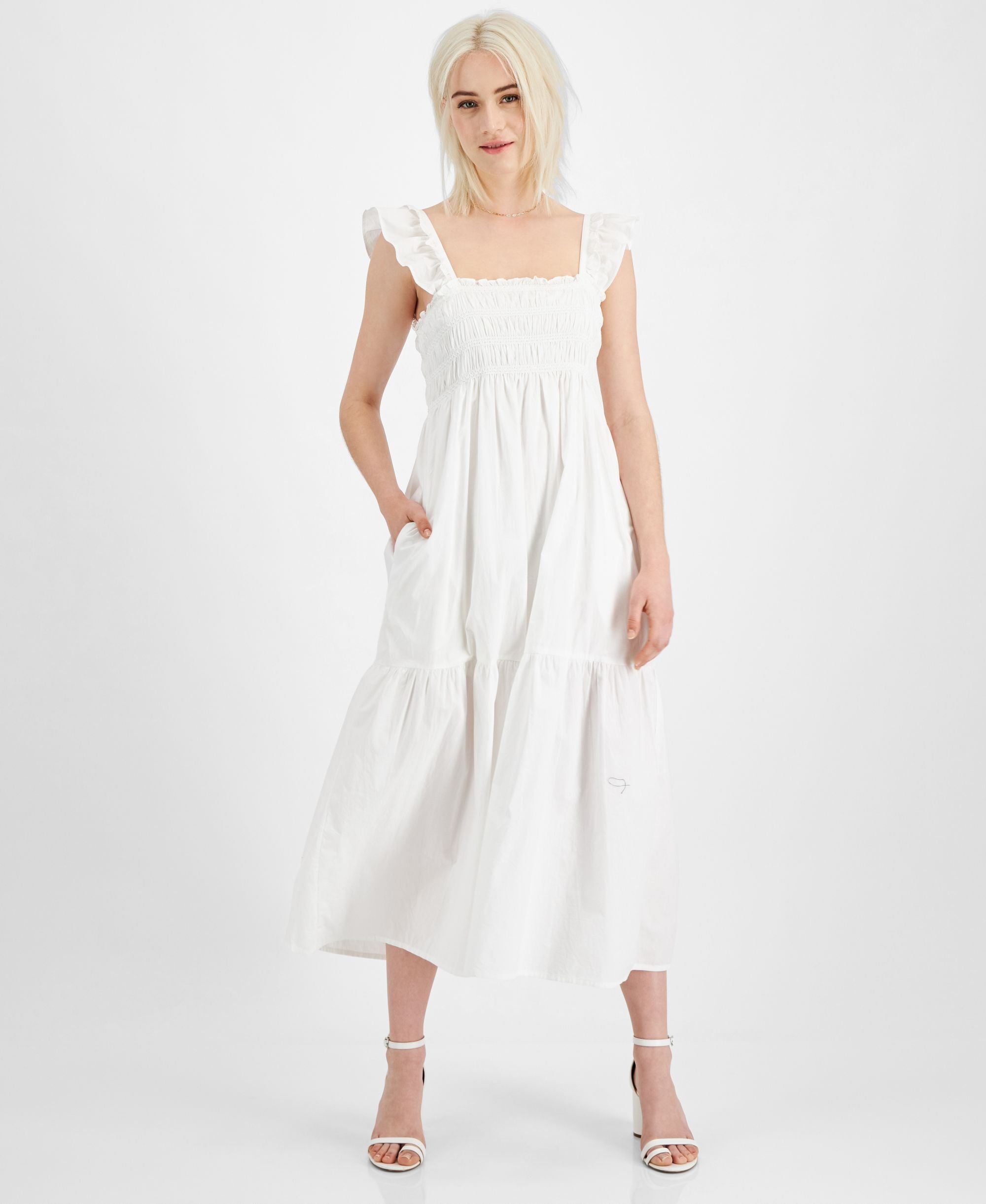 French Connection Isla Smocked Organic Cotton Midi Dress