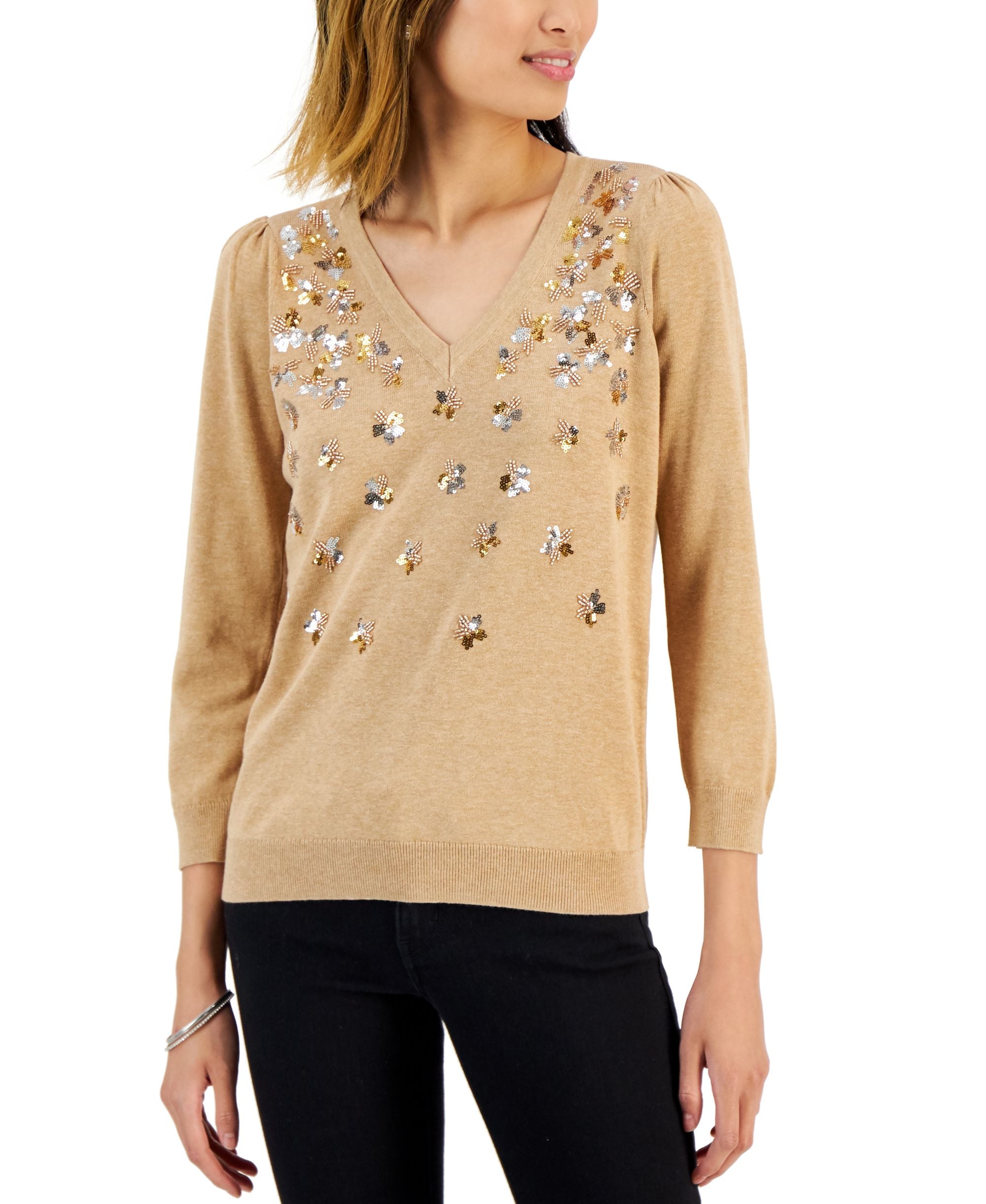 Charter Club Womens Sequin Embellished Sweater