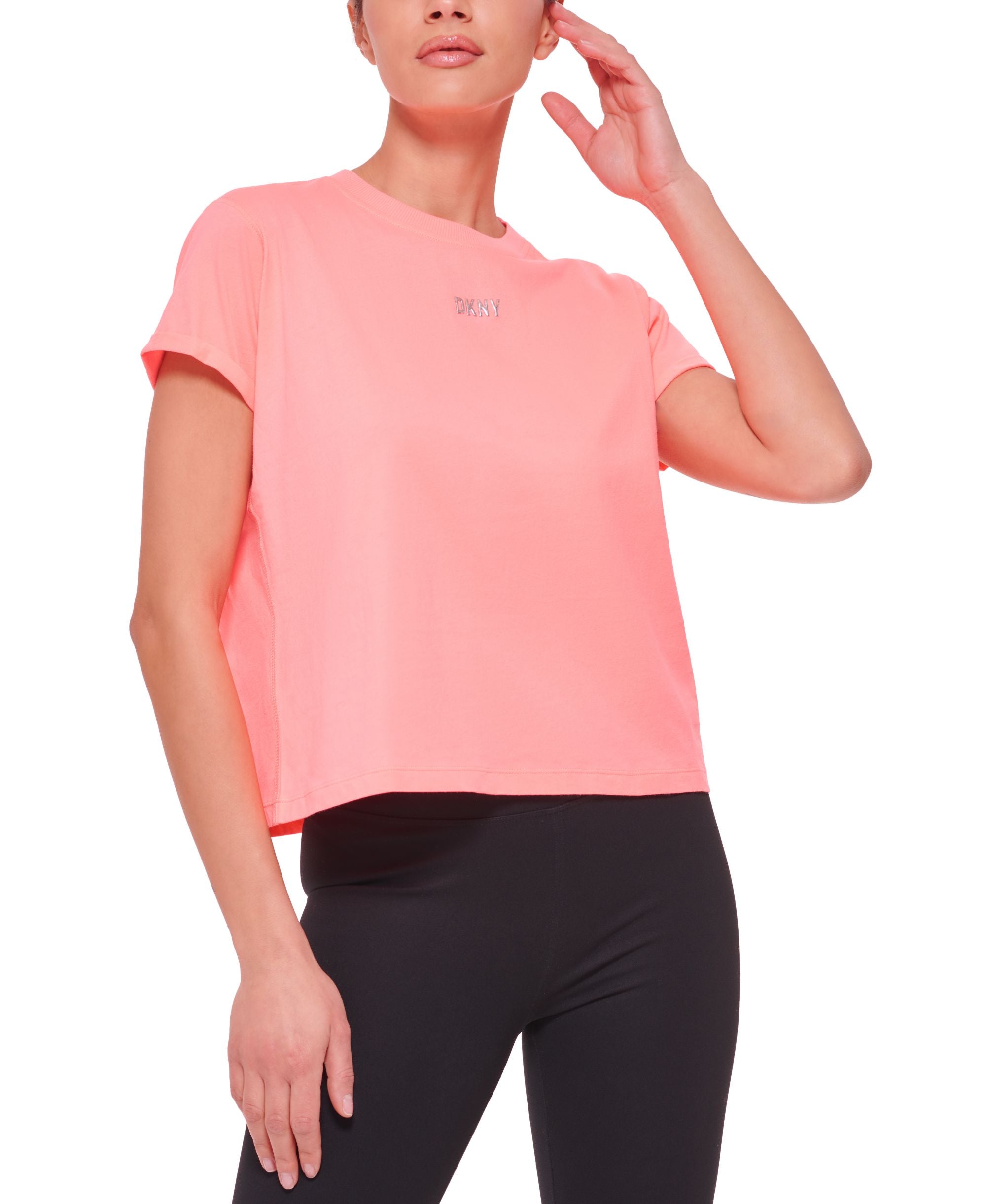 DKNY Sport Womens Cotton Metallic Logo T-Shirt