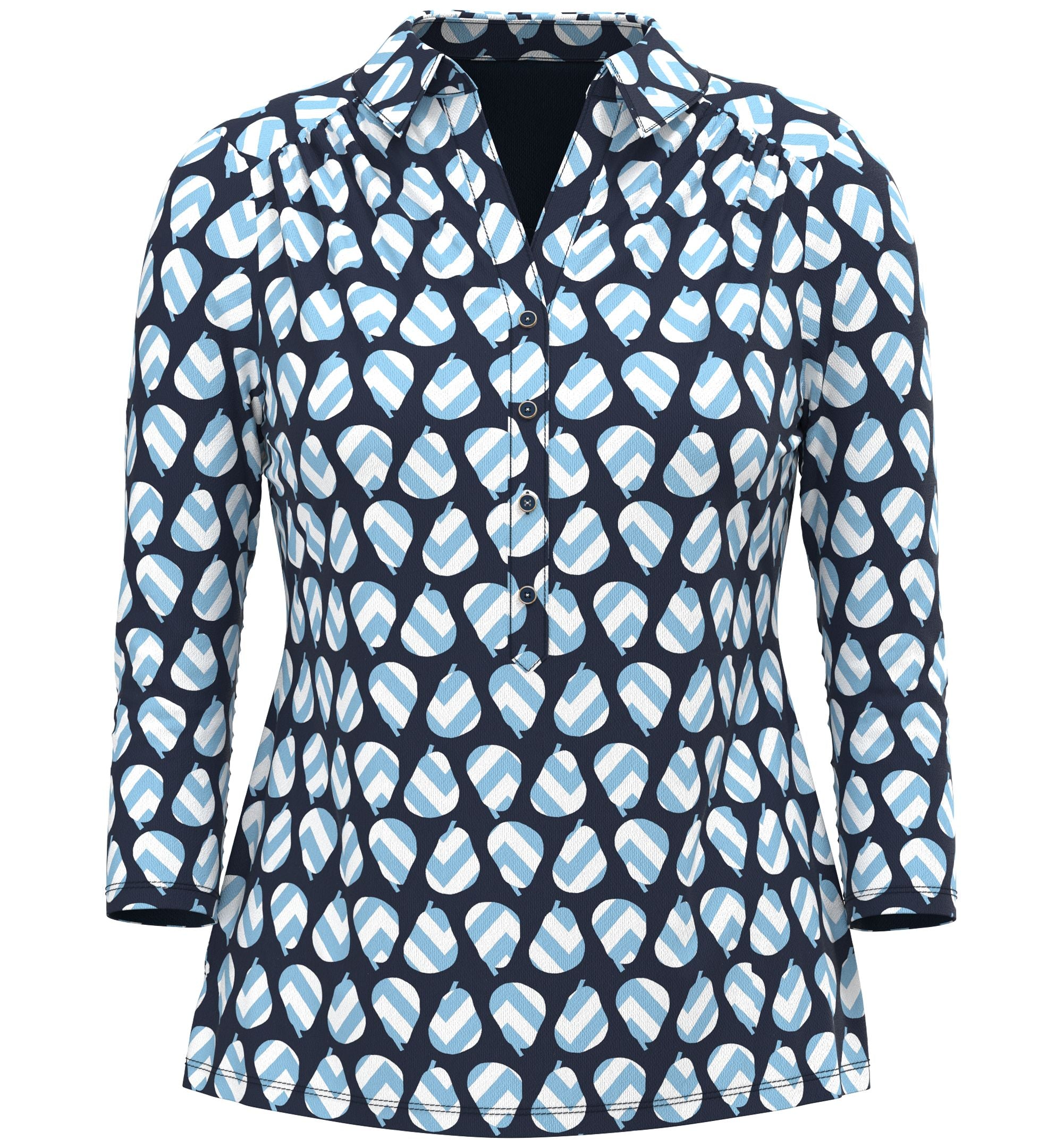 Charter Club Womens Printed Quarter Button Top