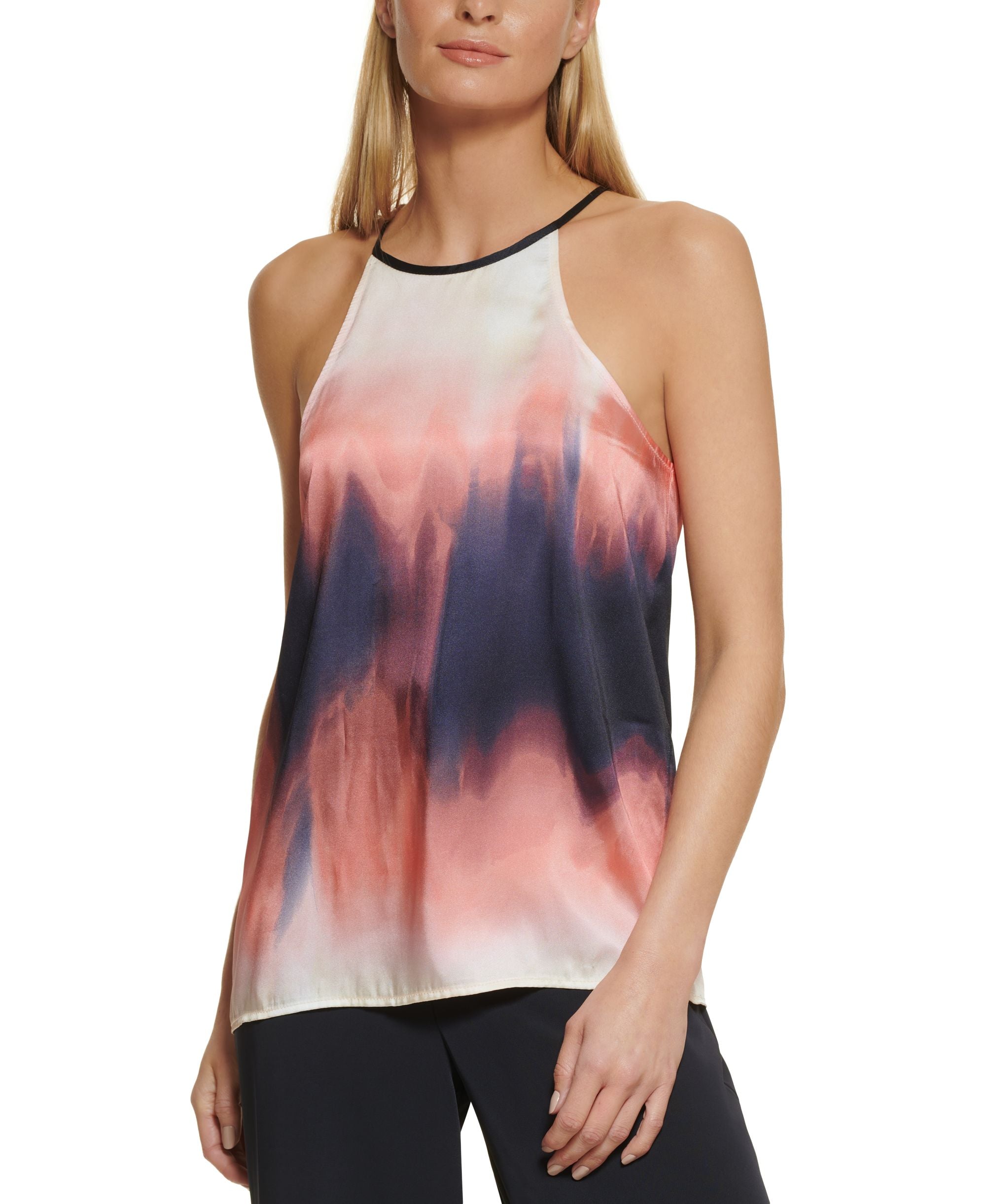 DKNY Womens Printed High Neck Tank Top