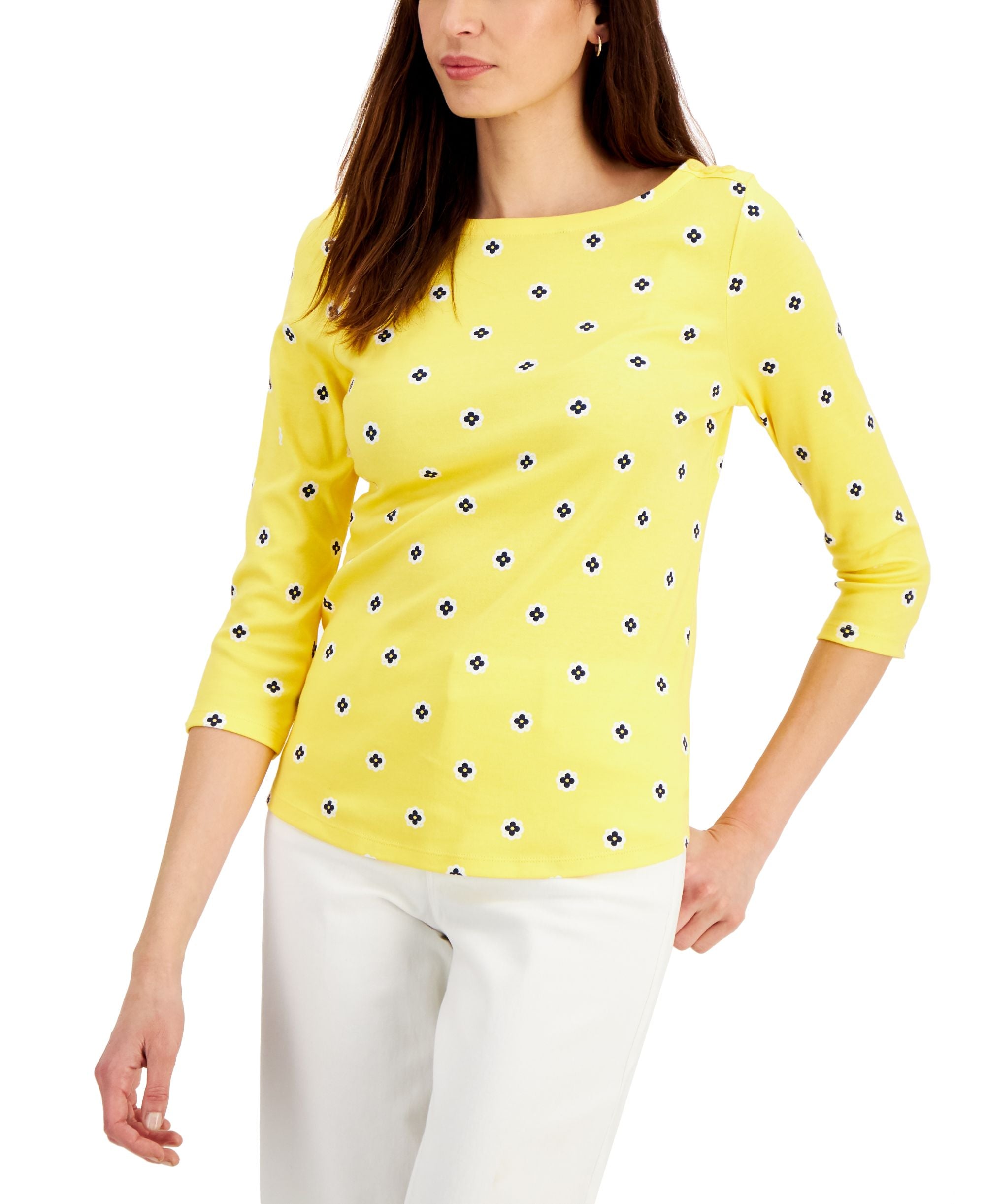 Charter Club Womens 3/4 Sleeve Iconic Dot Print Top