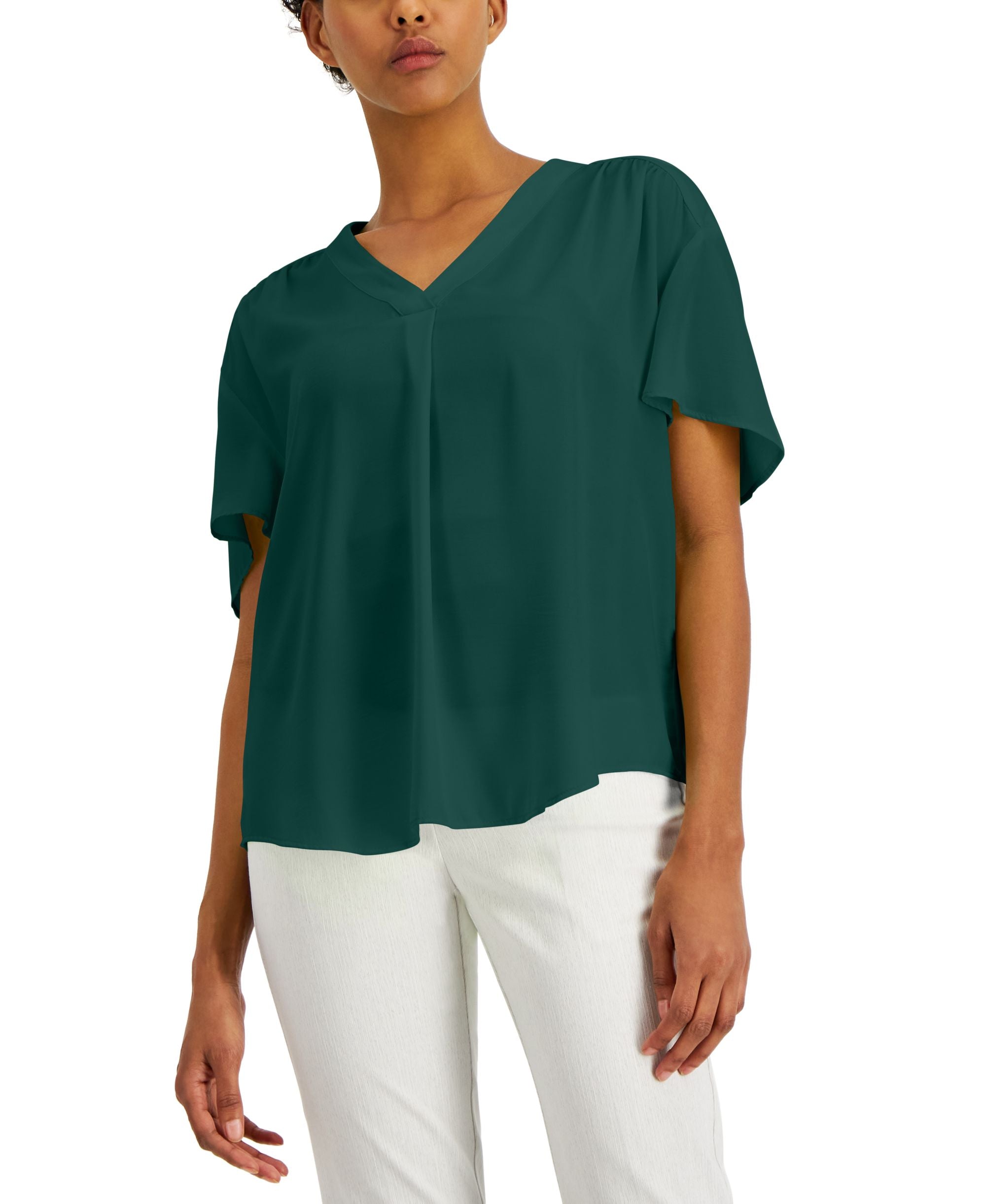 Alfani Shirred V Neck Dolman Sleeve Top