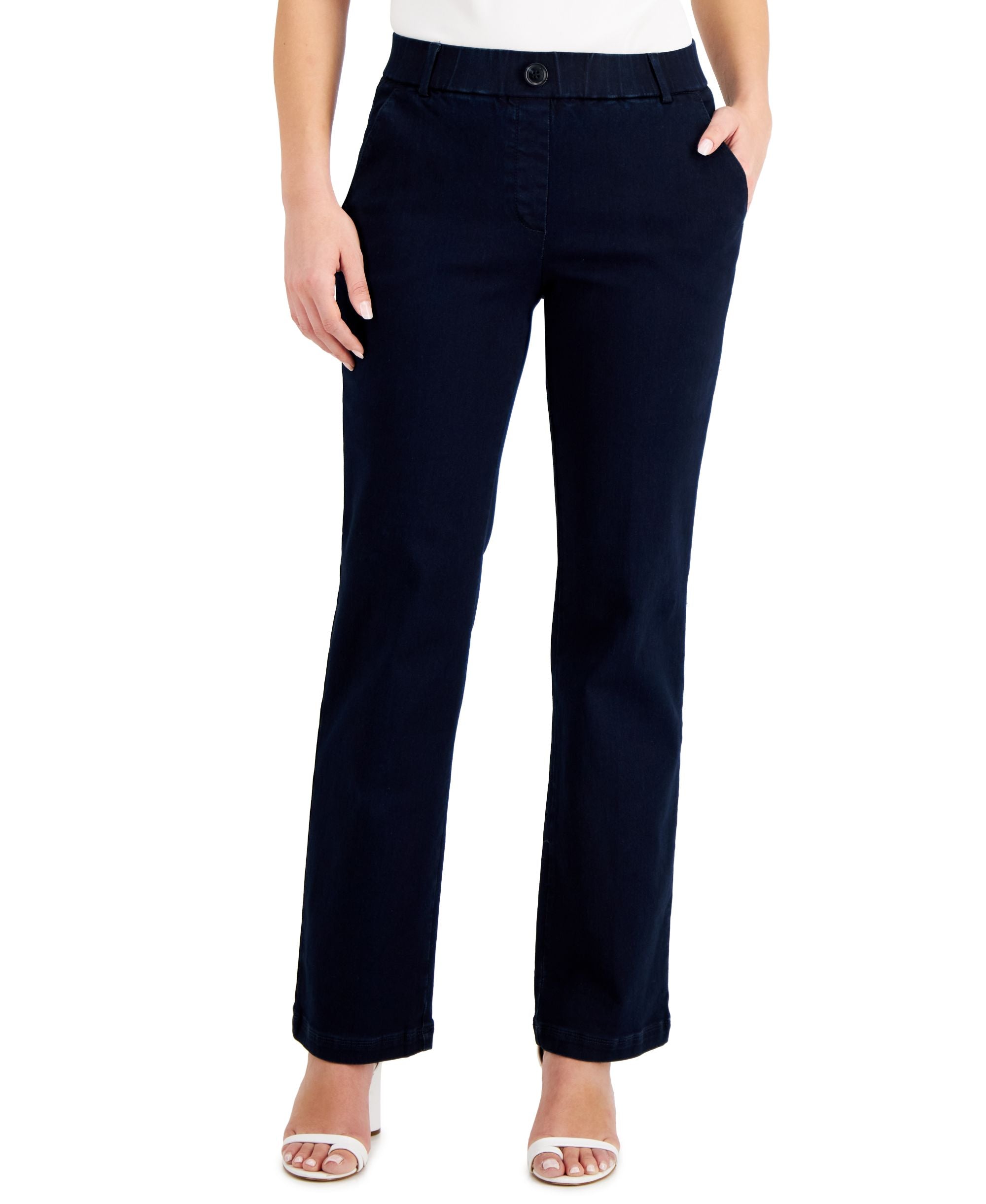 Women's Faux-Fly Pull-On Wide-Leg Pants