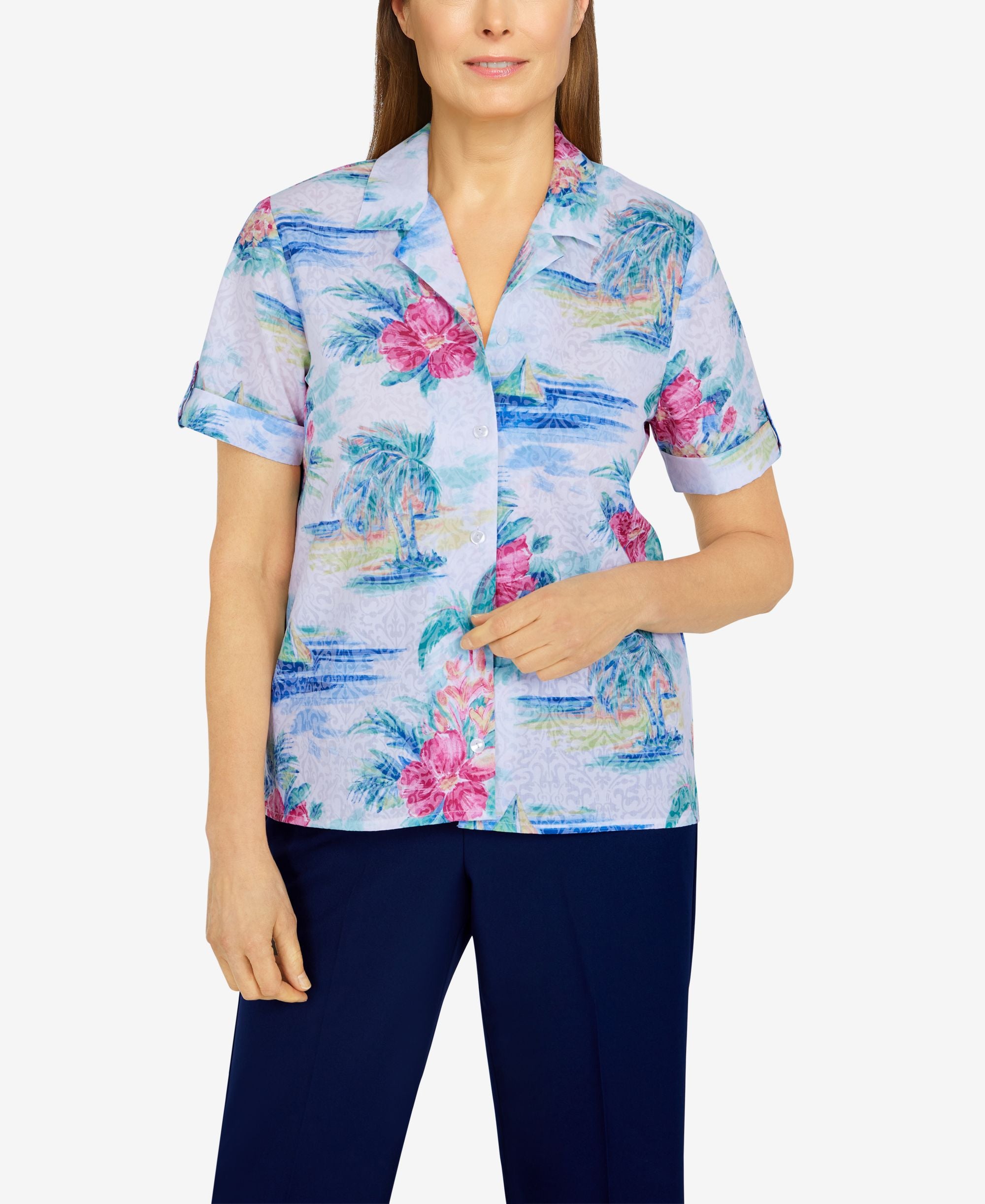 Womens Happy Hour Tropical Scenic Printed Shirt