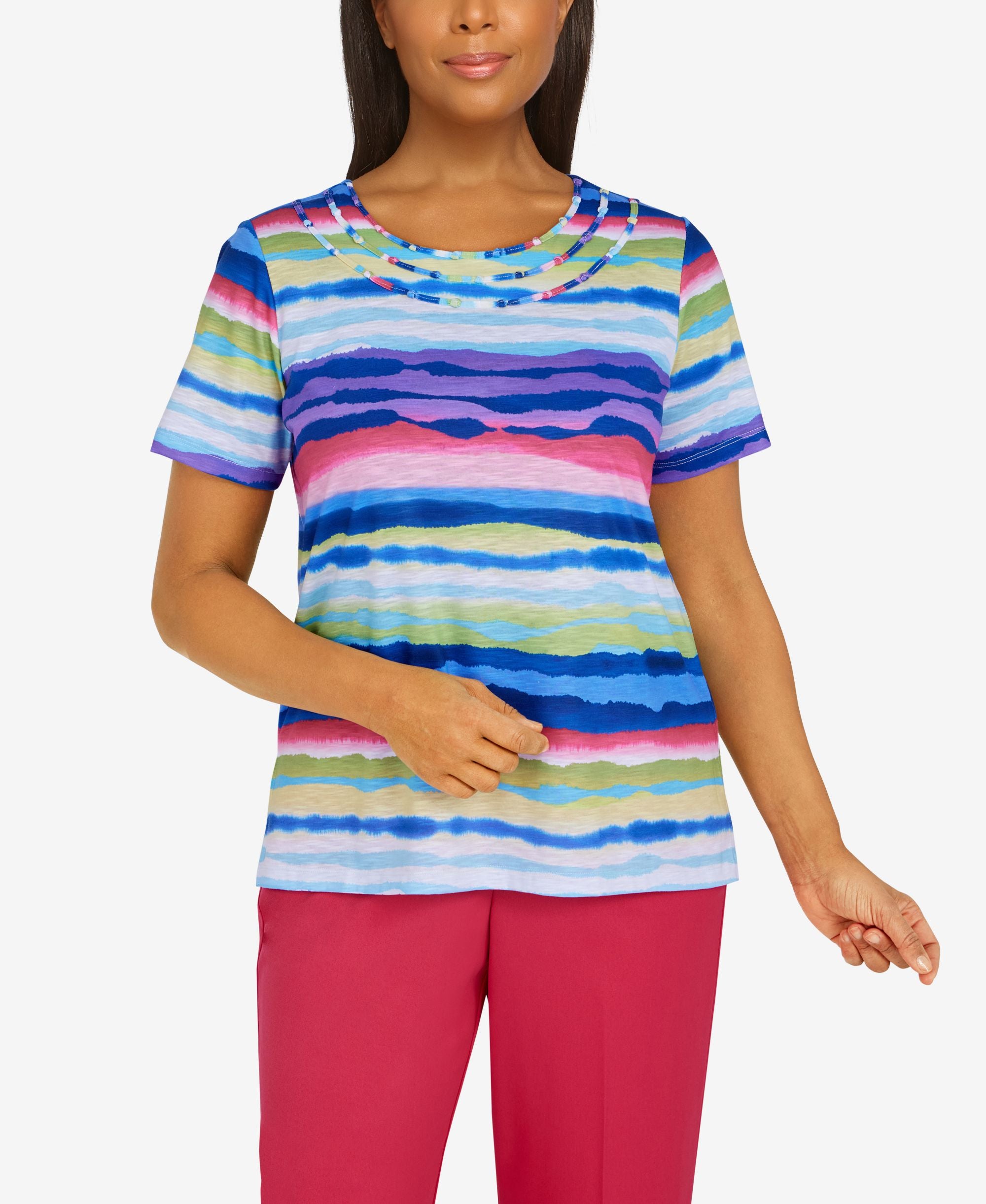 Womens Happy Hour Silky Watercolor Striped Top