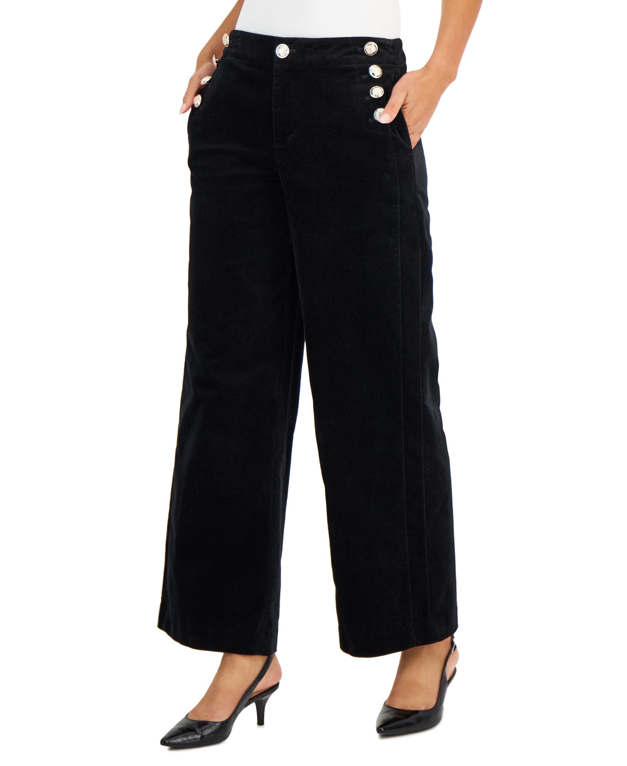 Charter Club Petite Velveteen Button Front Sailor Pants