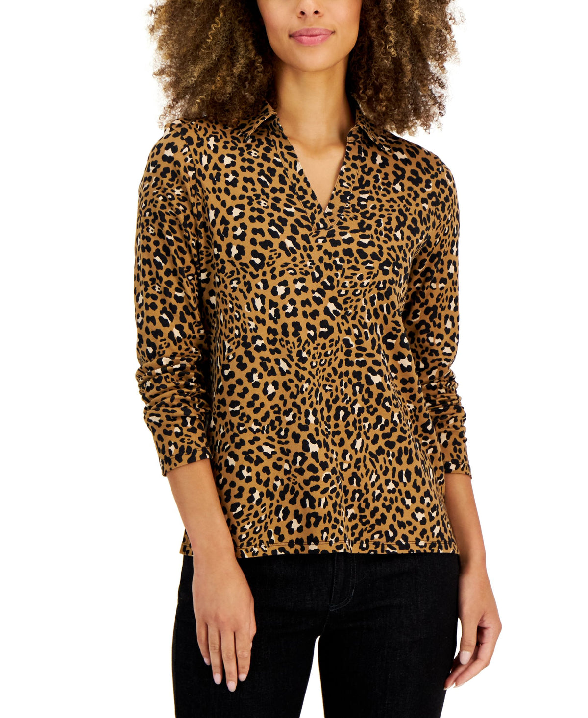 Charter Club Petite Feline Spots Print Top