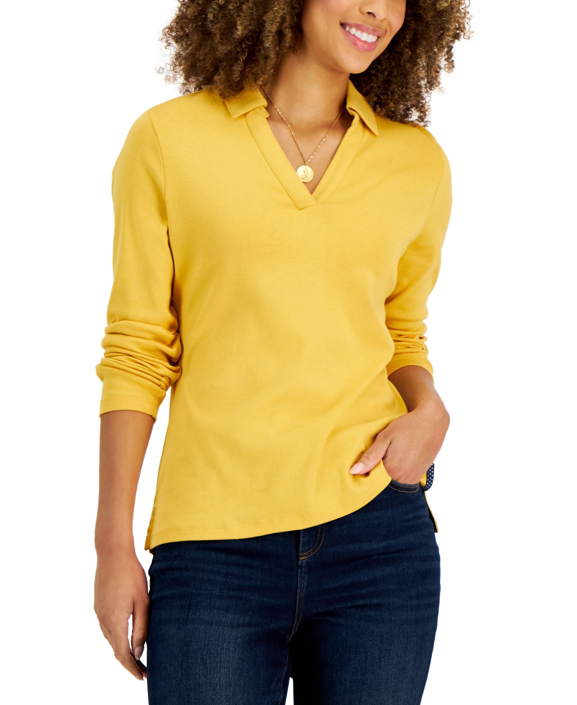 Charter Club Womens Cotton Johnny Collar T-Shirt
