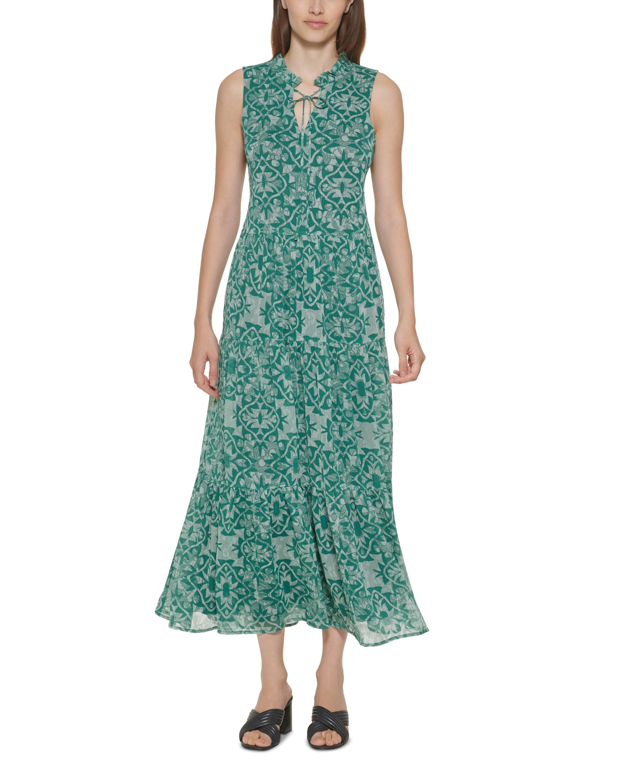 Calvin Klein Tie-Neck Tiered Maxi Dress