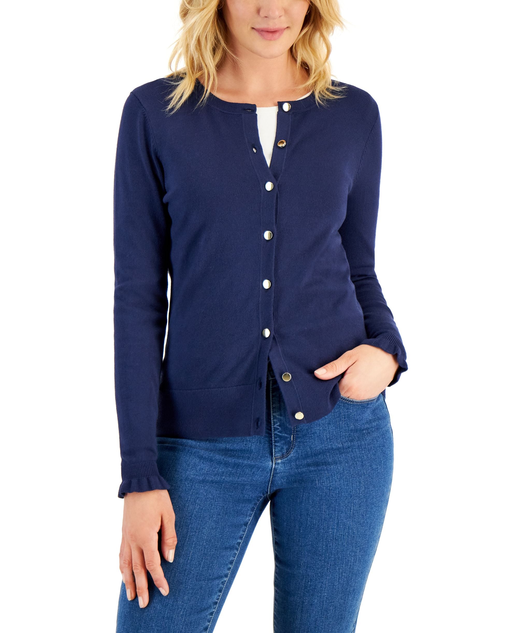 Women's Ruffled-Cuff Button Cardigan