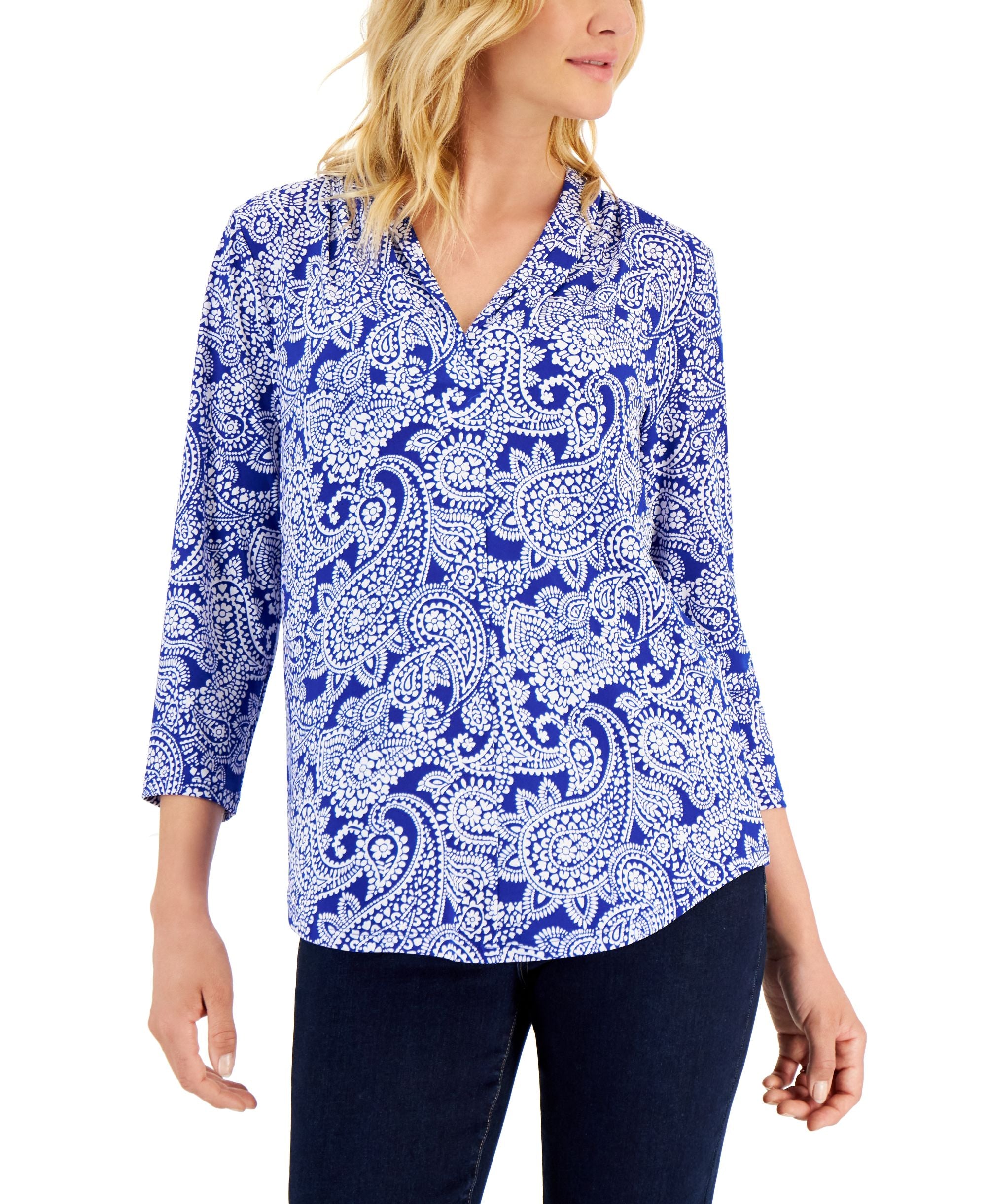 Charter Club Womens Dramatic Paisley Printed Top