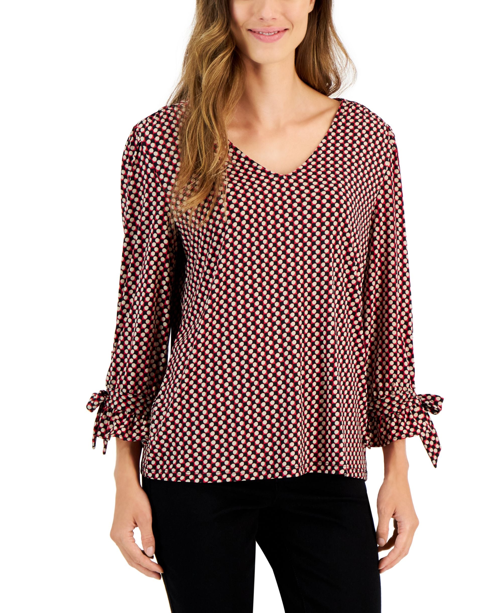 Charter Club Womens 3/4 Sleeve Geo Print Top