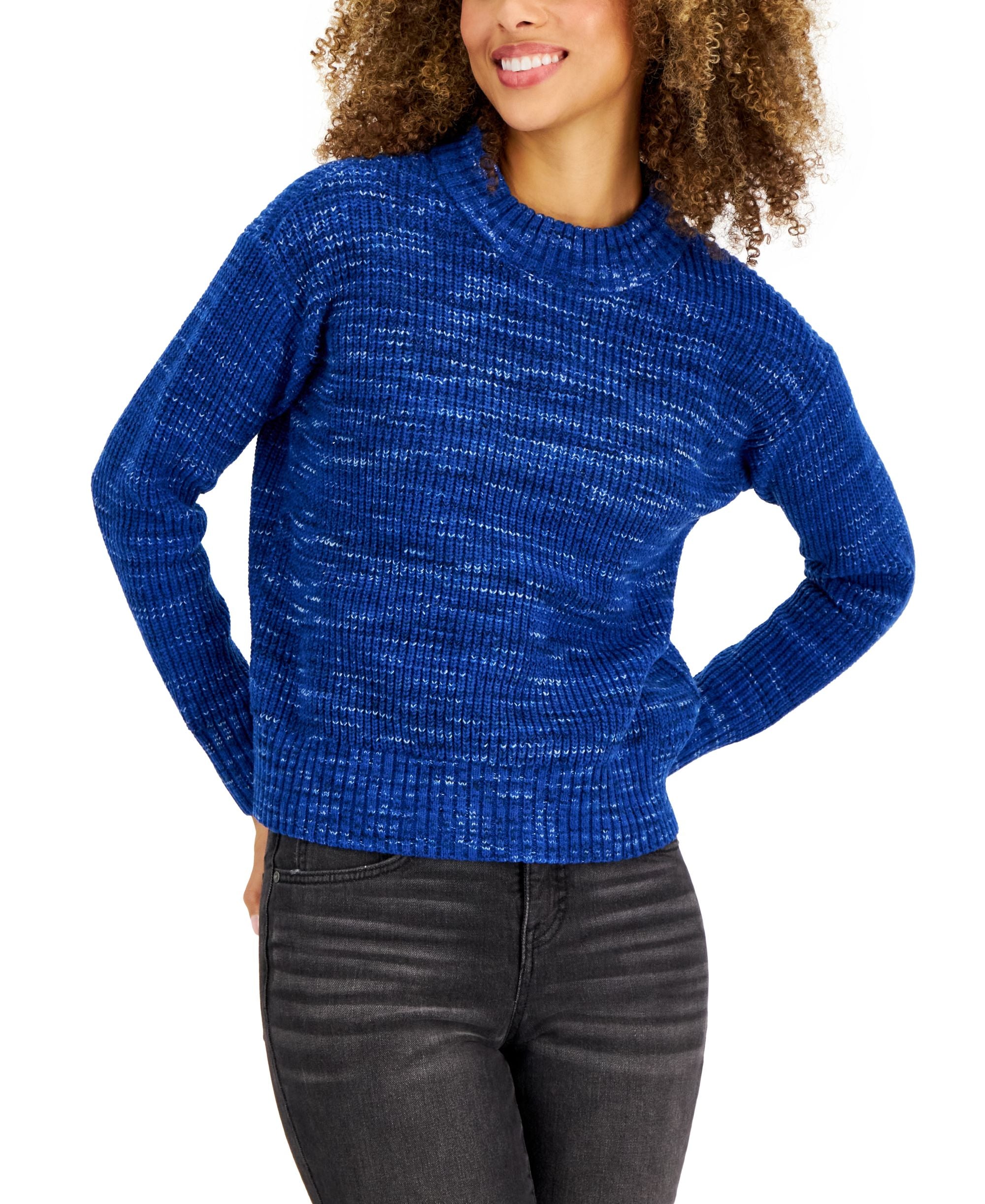 Style & Co Petite Space Dye Crewneck Pullover Sweater