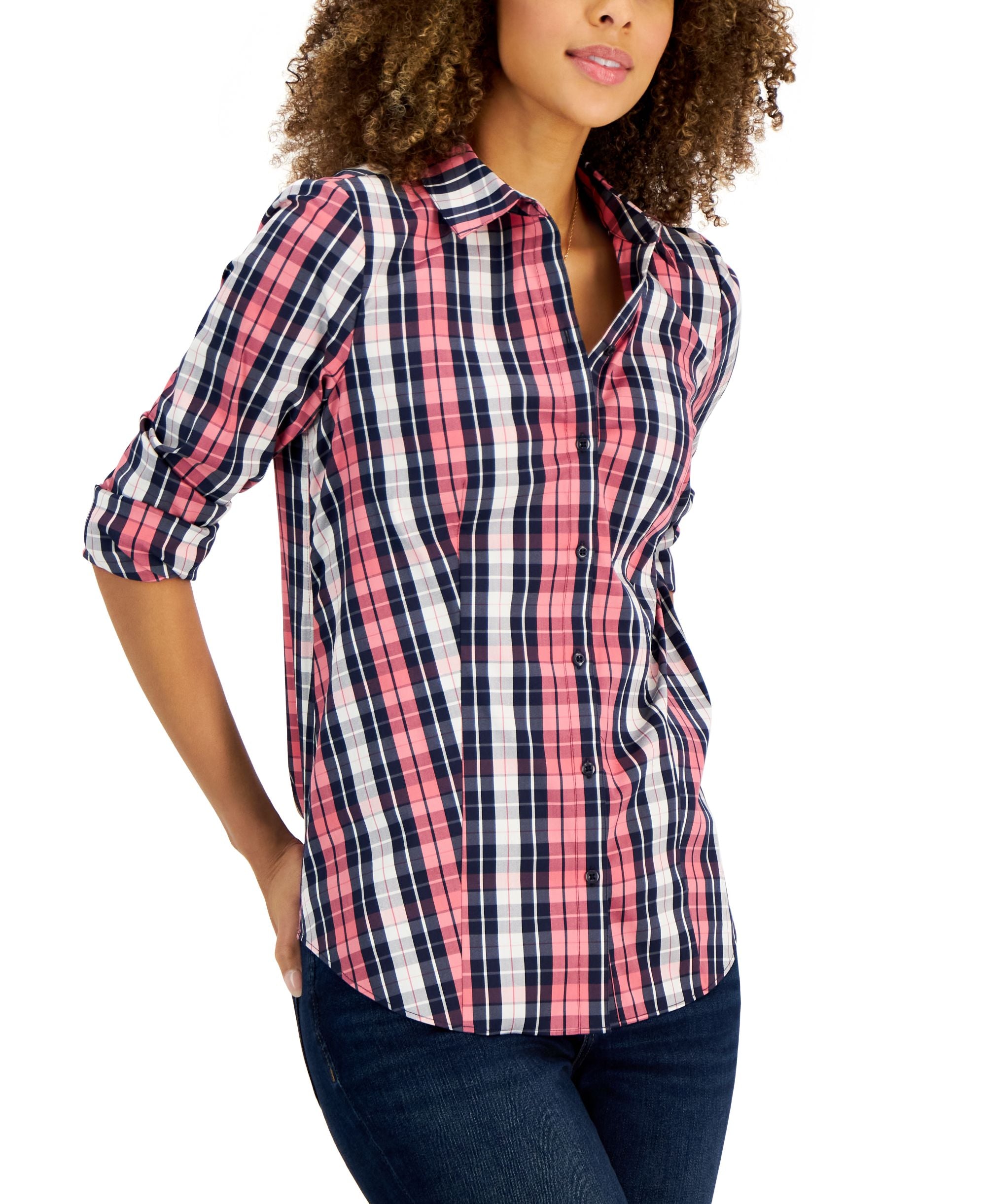 Women's Plaid Button-Front Top