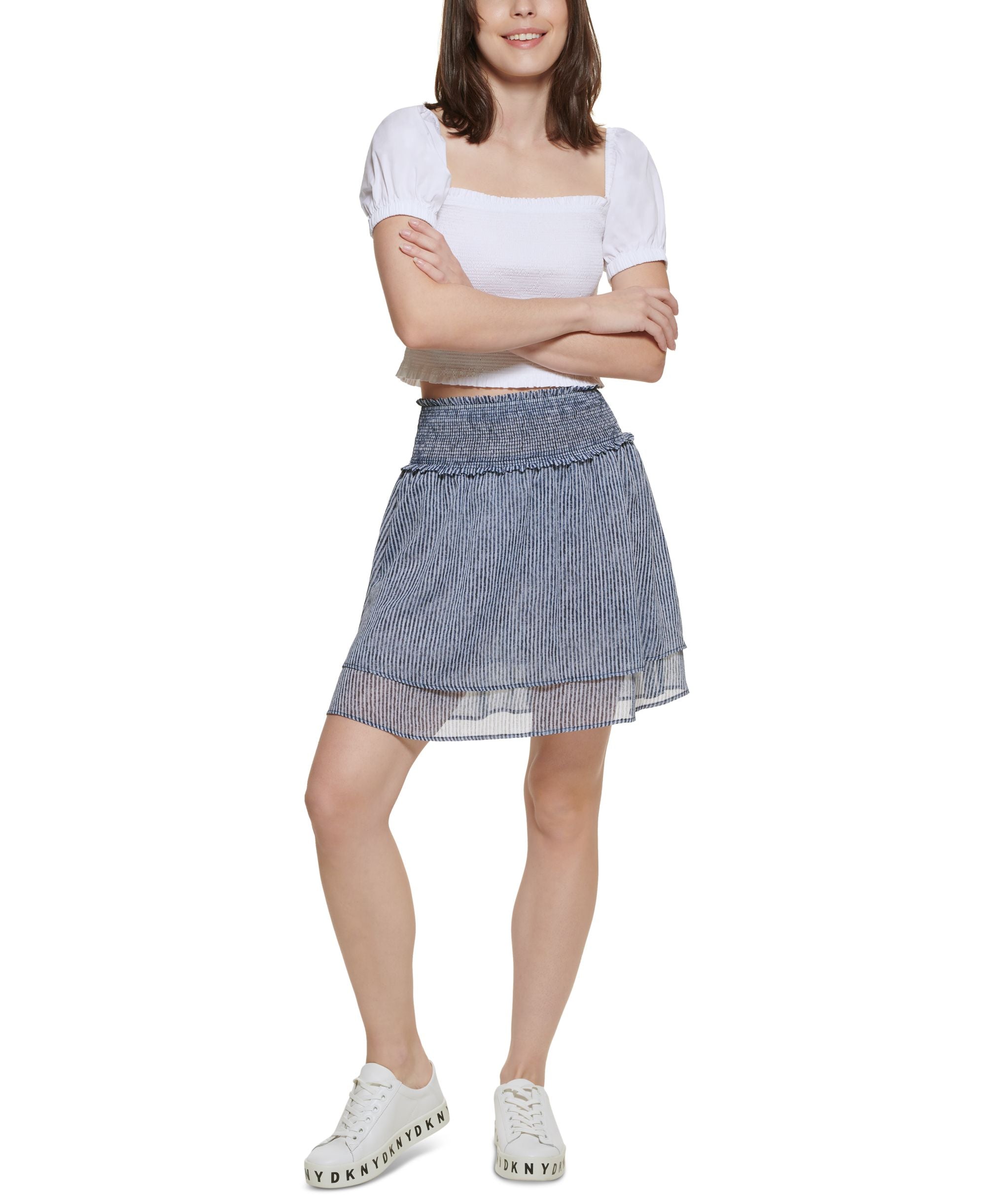 DKNY Jeans Womens Tiered Ruffled Skirt