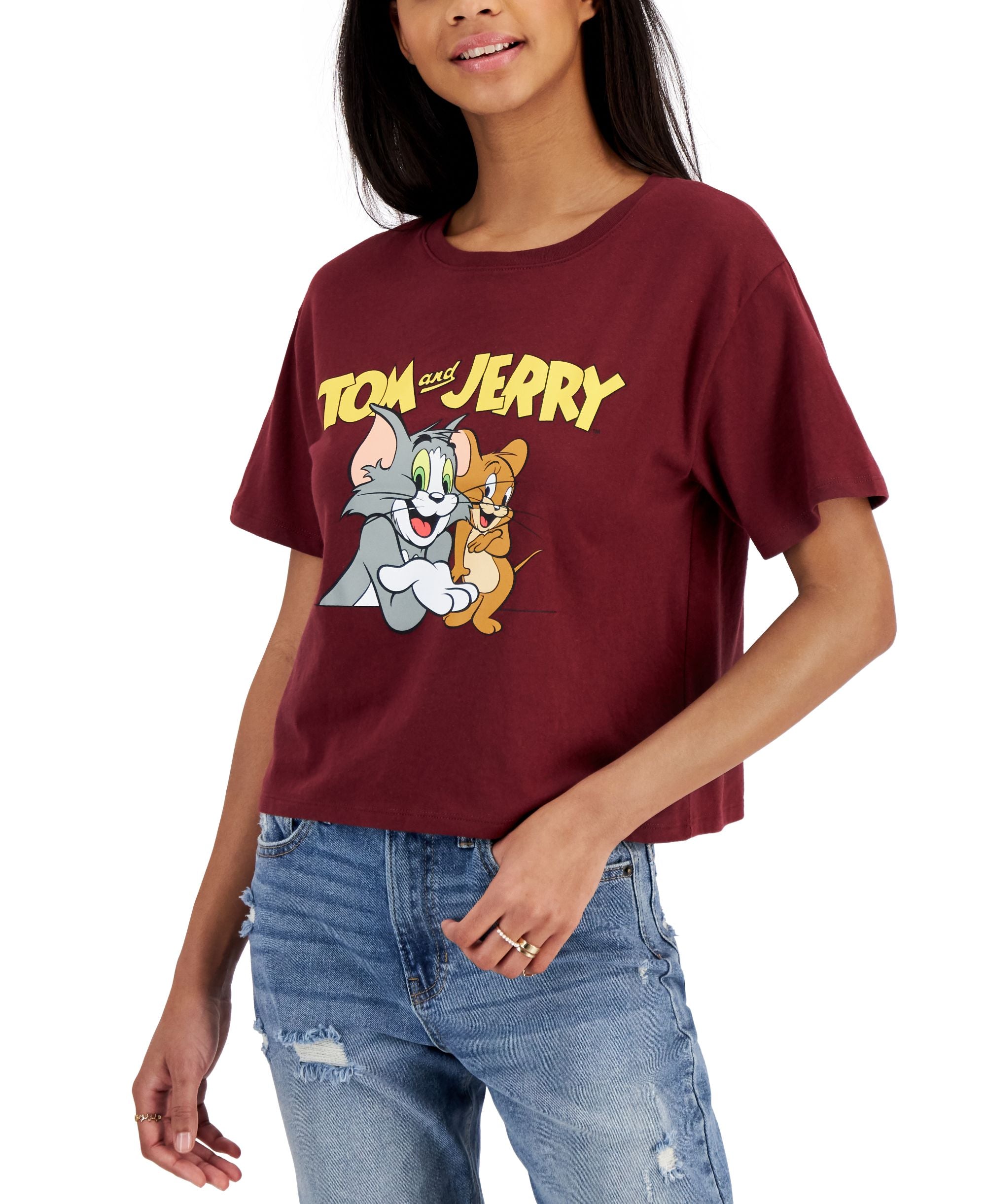 Juniors' Cropped Tom & Jerry Graphic T-Shirt