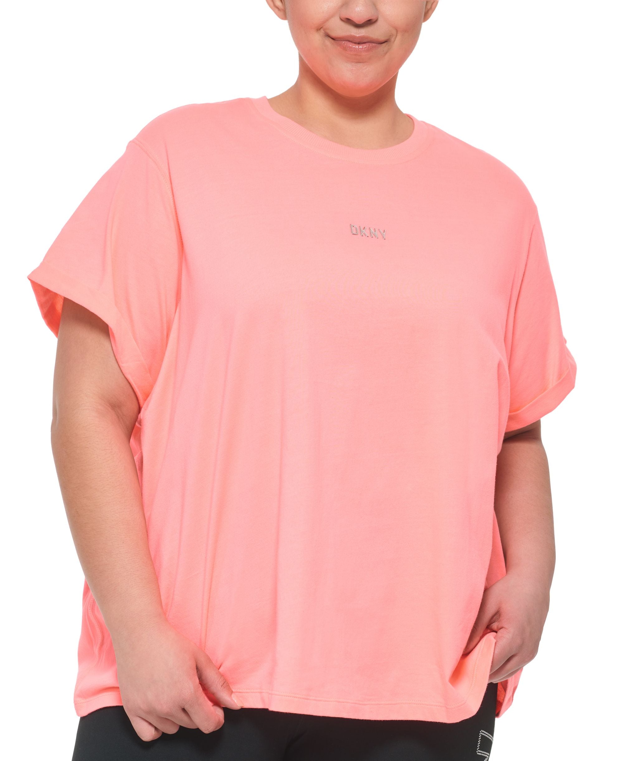 DKNY Sport Plus Size Knot Front Metallic Logo T-Shirt