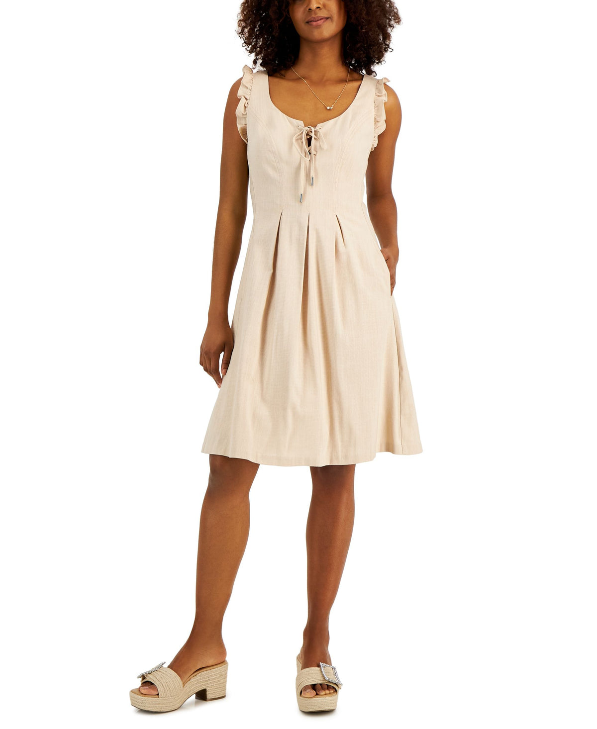 Inc International Concepts Womens Tie Detail Fit & Flare Dress