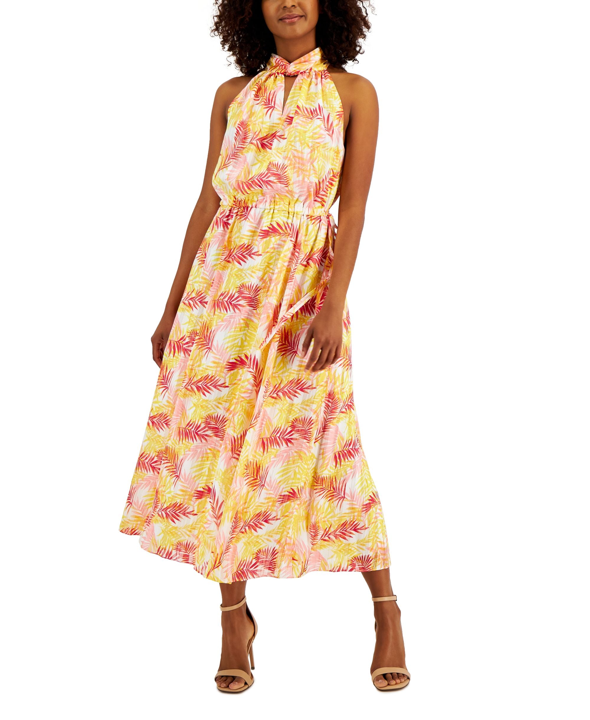 Anne Klein Womens Twist Neck Midi Dress