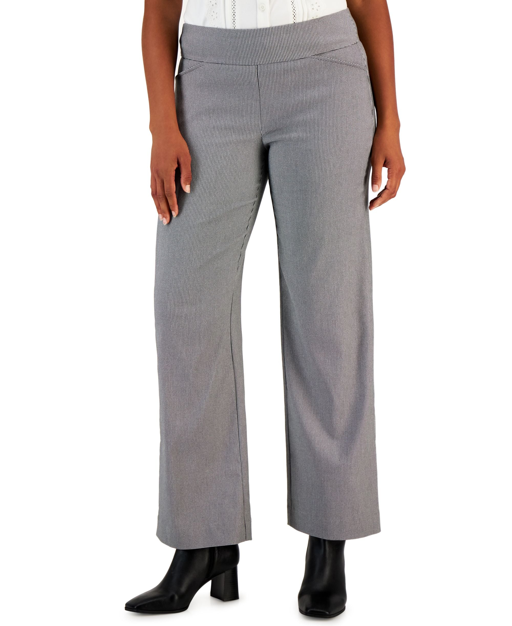 Charter Club Womens Pull On Wide Leg Houndstooth Pants