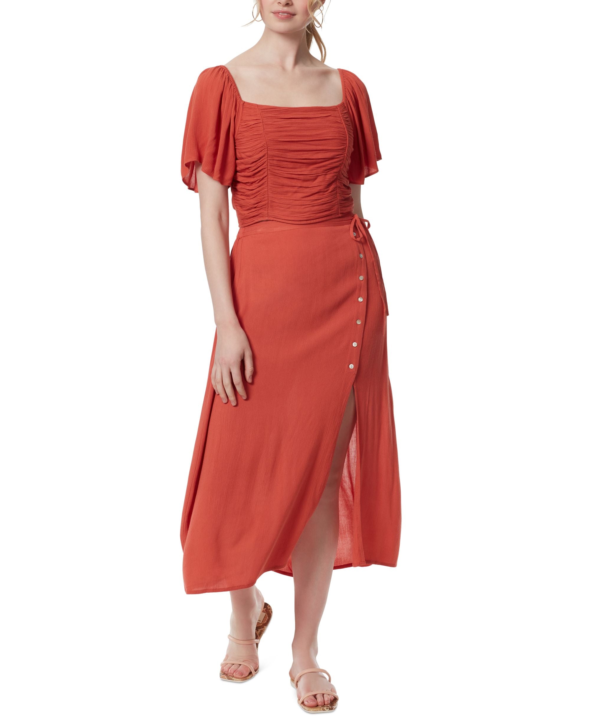 Jessica Simpson Womens Short Sleeve Brinne Ruched Cropped Pullover Top