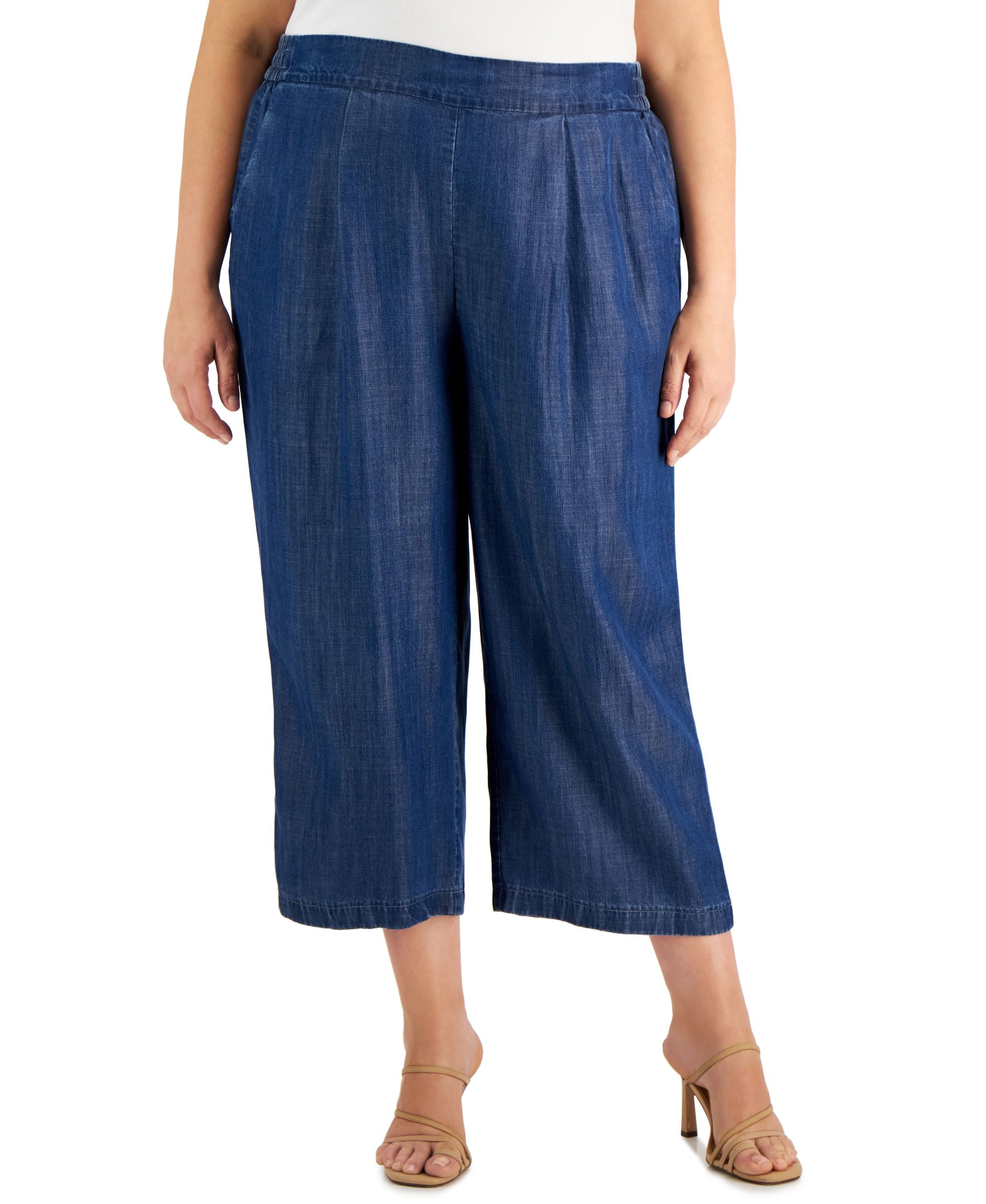Calvin Klein Plus Size Denim Wide Leg Cropped Pants