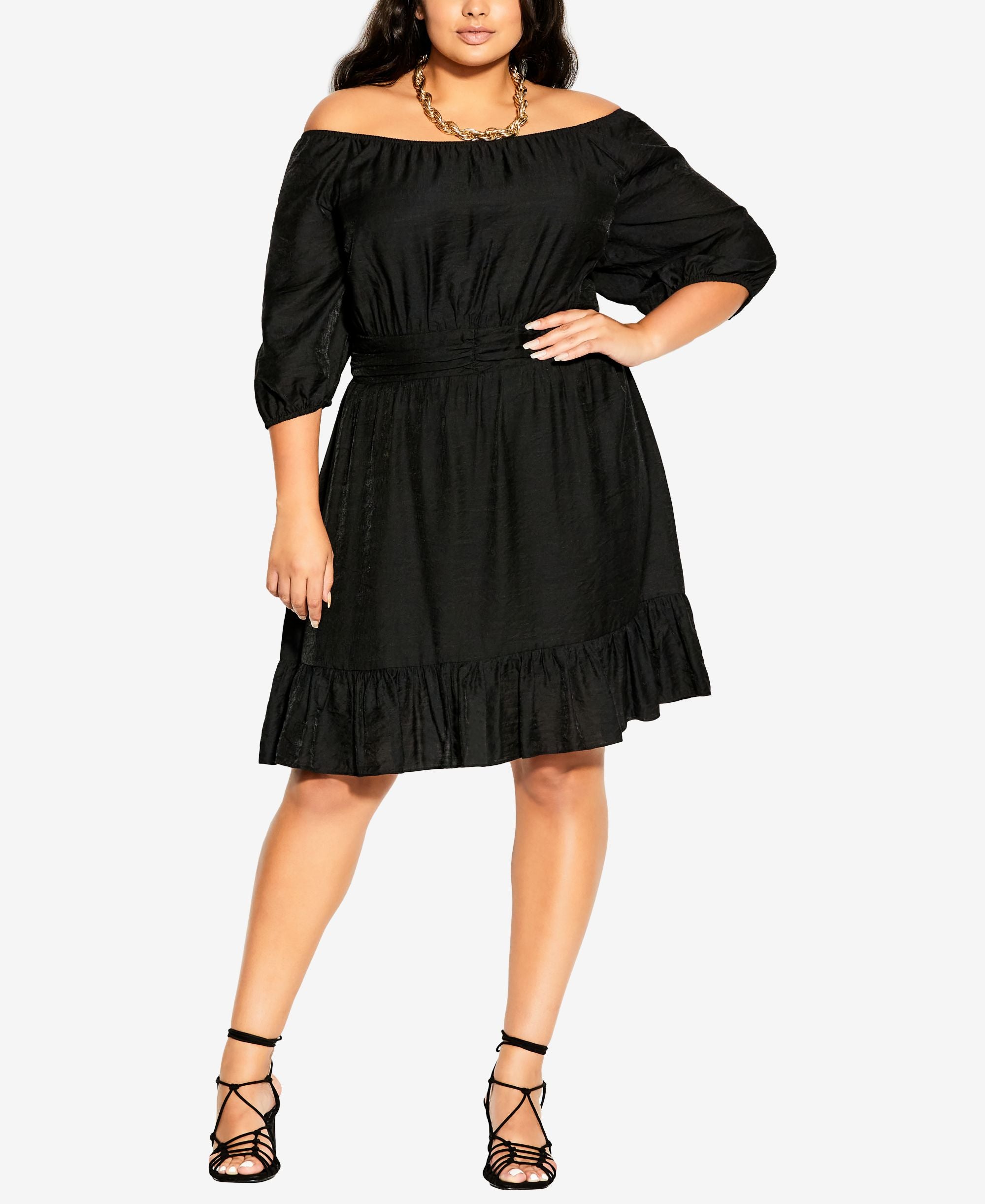 City Chic Trendy Plus Size Mini Flirt Off Shoulder Dress