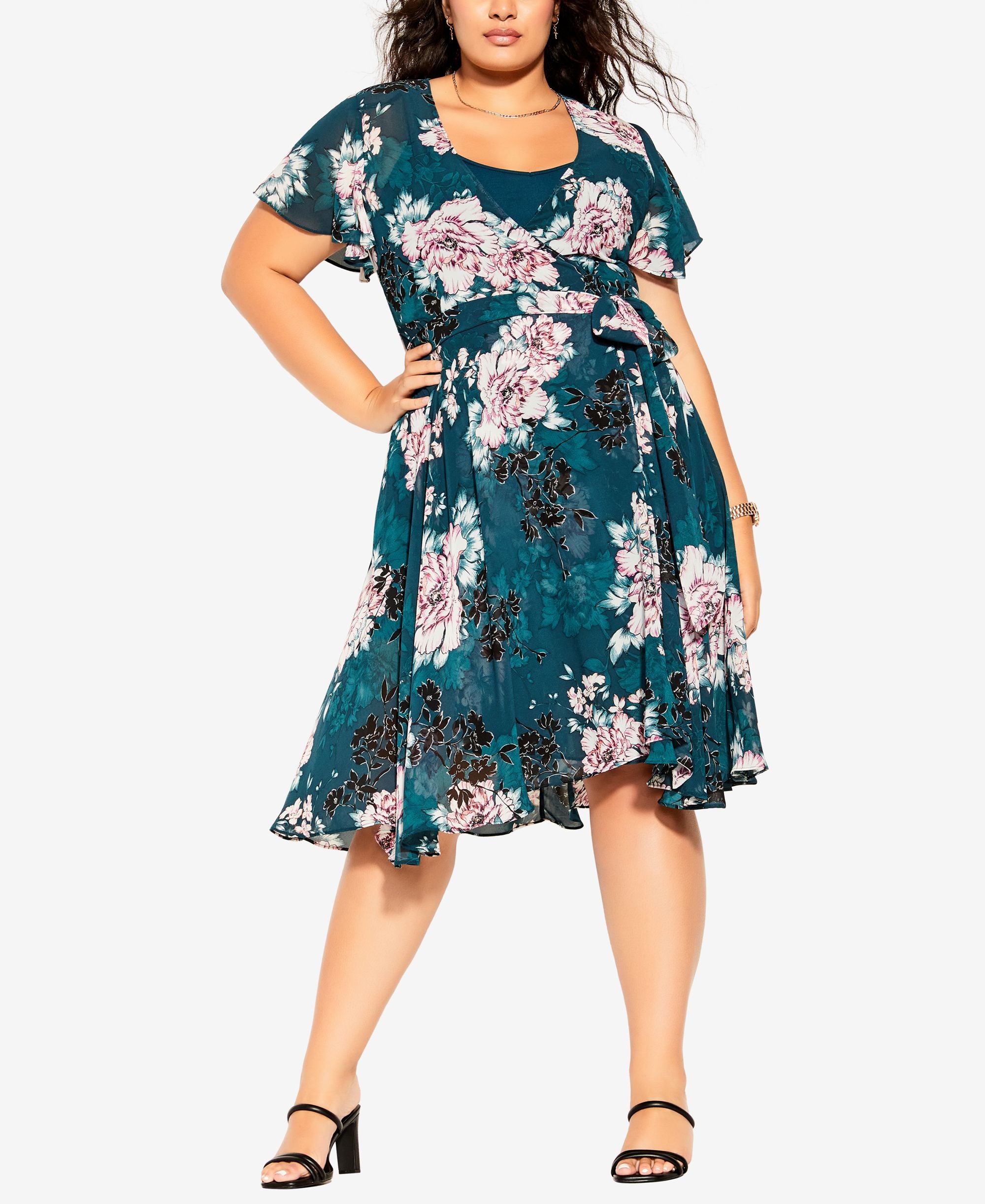 City Chic Trendy Plus Size Blossom Shorts Sleeve Dress