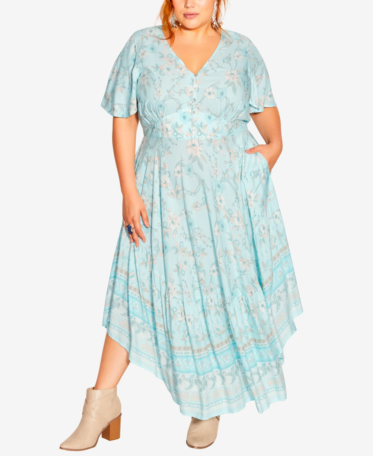 City Chic Trendy Plus Size Spirited Floral V Neck Maxi Dress