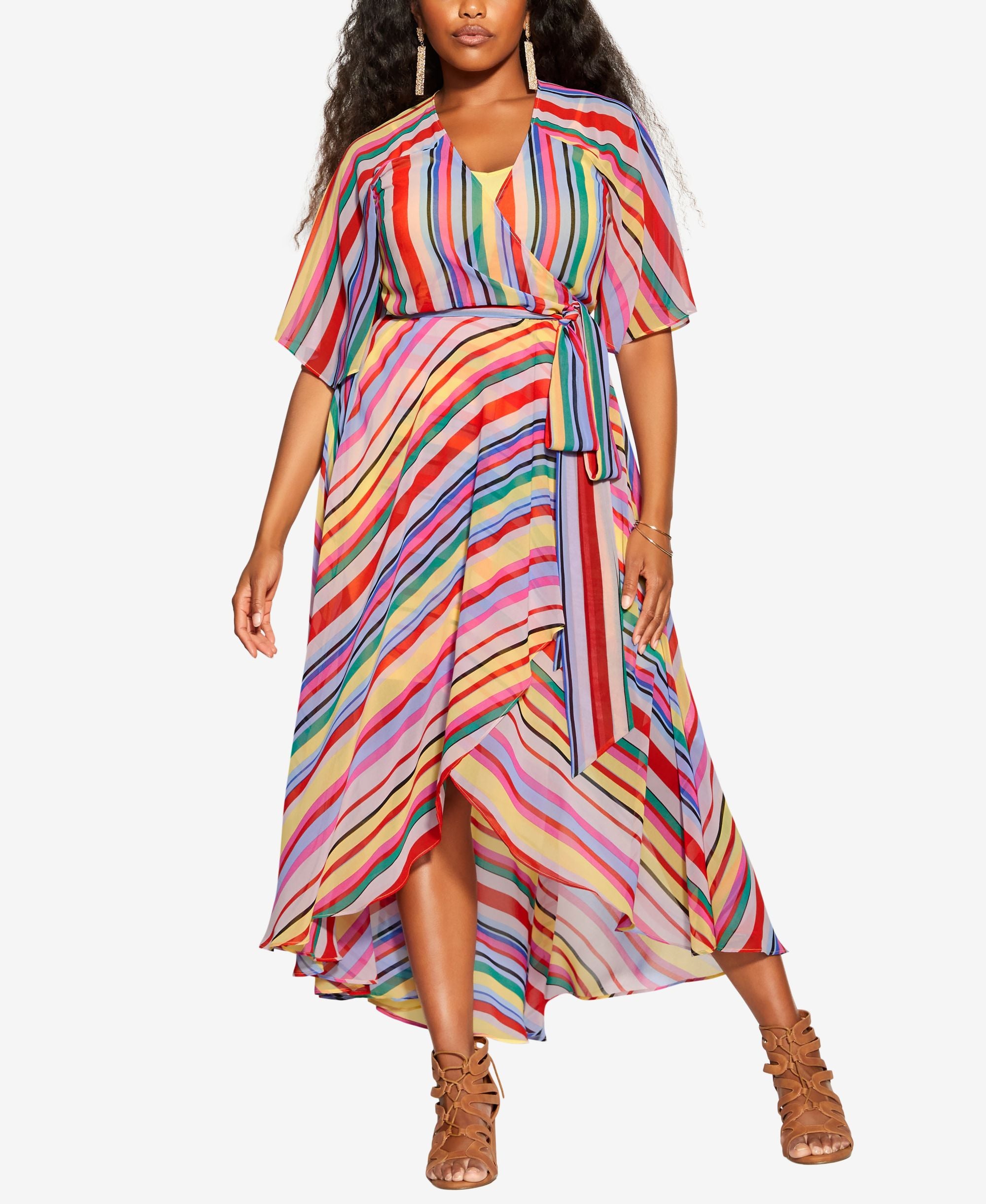 City Chic Trendy Plus Size Rainbow Deep V Neck Maxi Dress